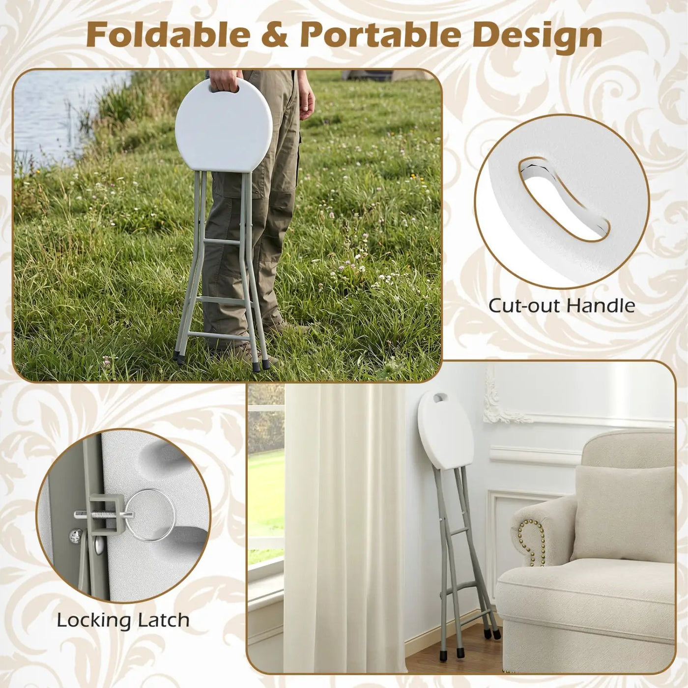 Folding Patio Dining Chairs 28" - Set of 2, 330 lbs Capacity by DirectDeals