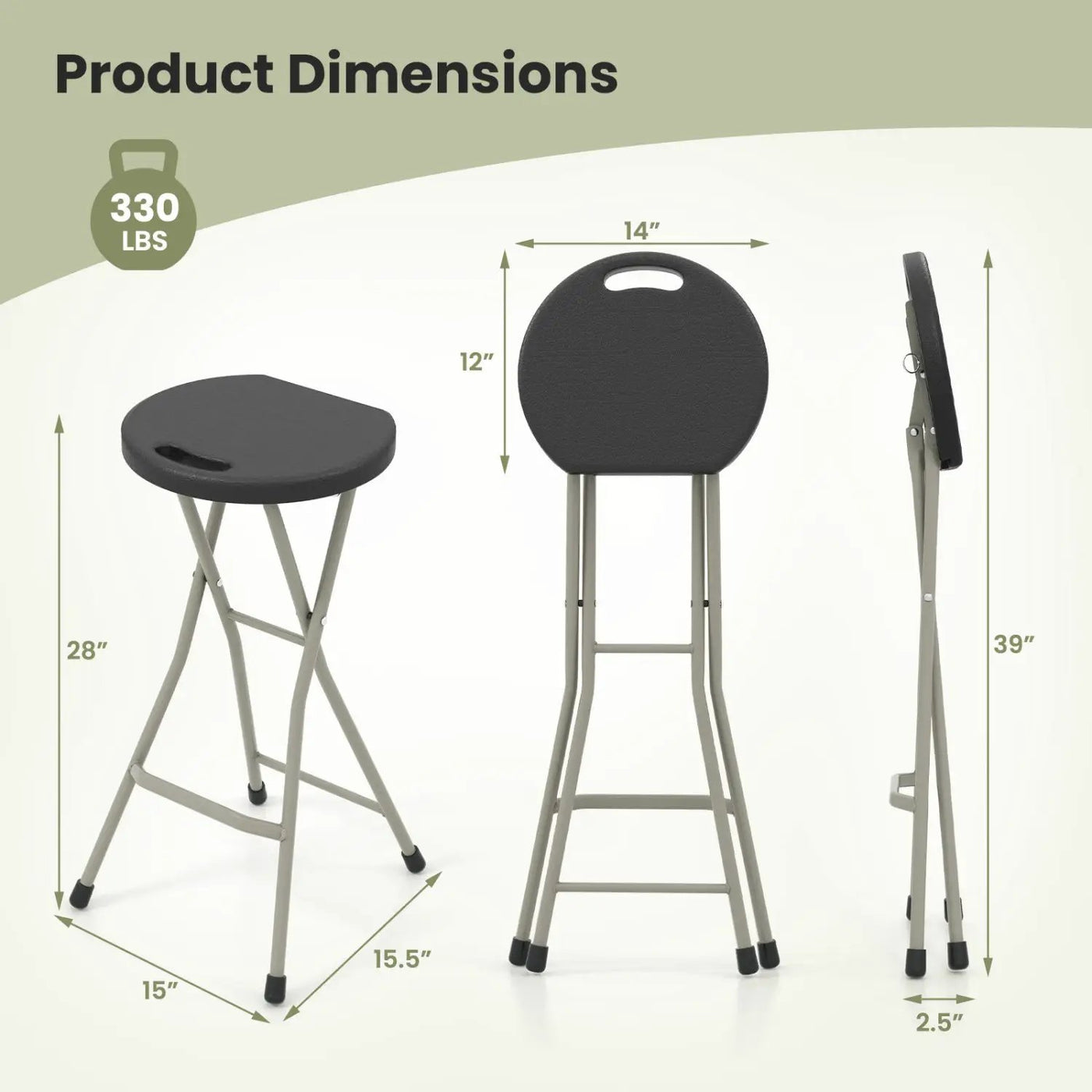 Portable Folding Stool 28 Inch - 330 lbs Capacity (2 Pack) by DirectDeals