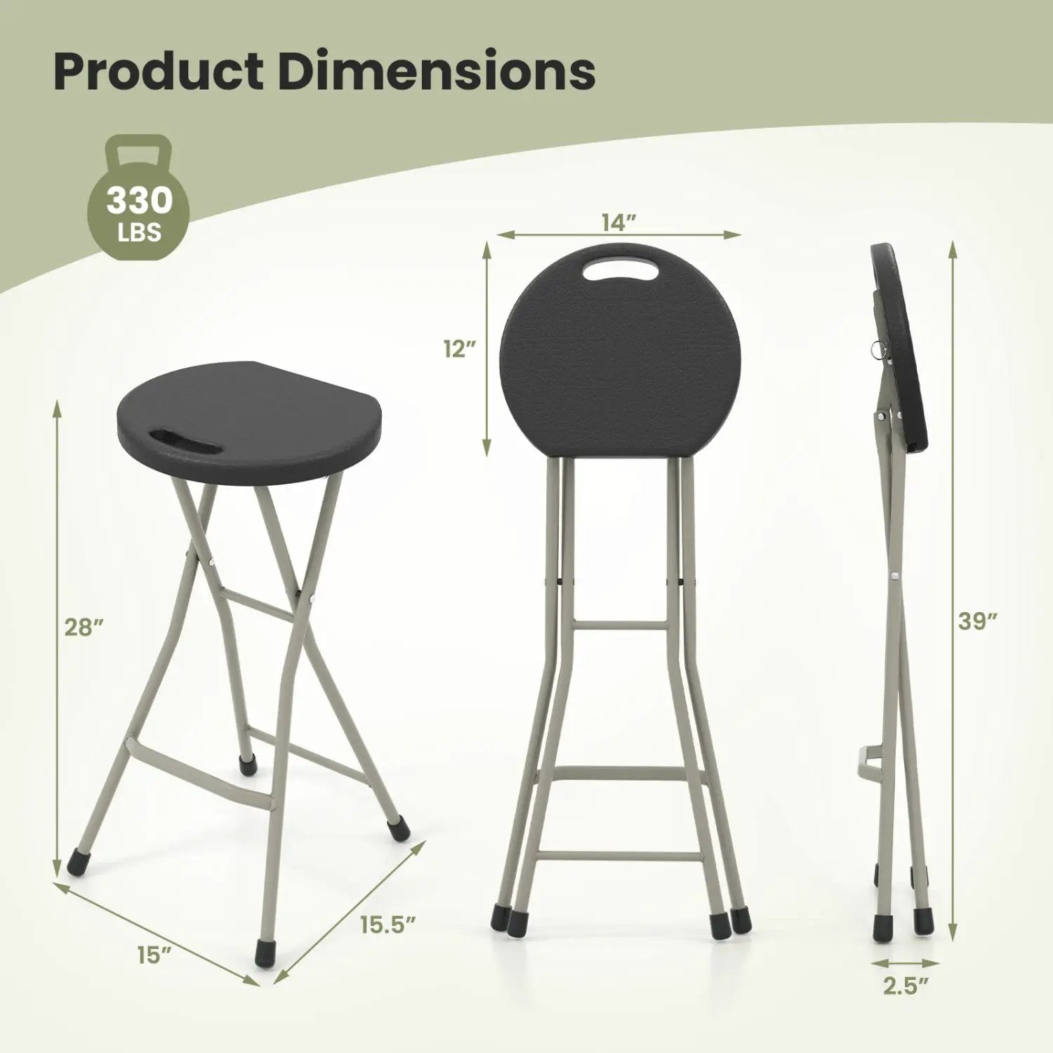 Portable Folding Stool 28 Inch - 330 lbs Capacity (2 Pack) by DirectDeals