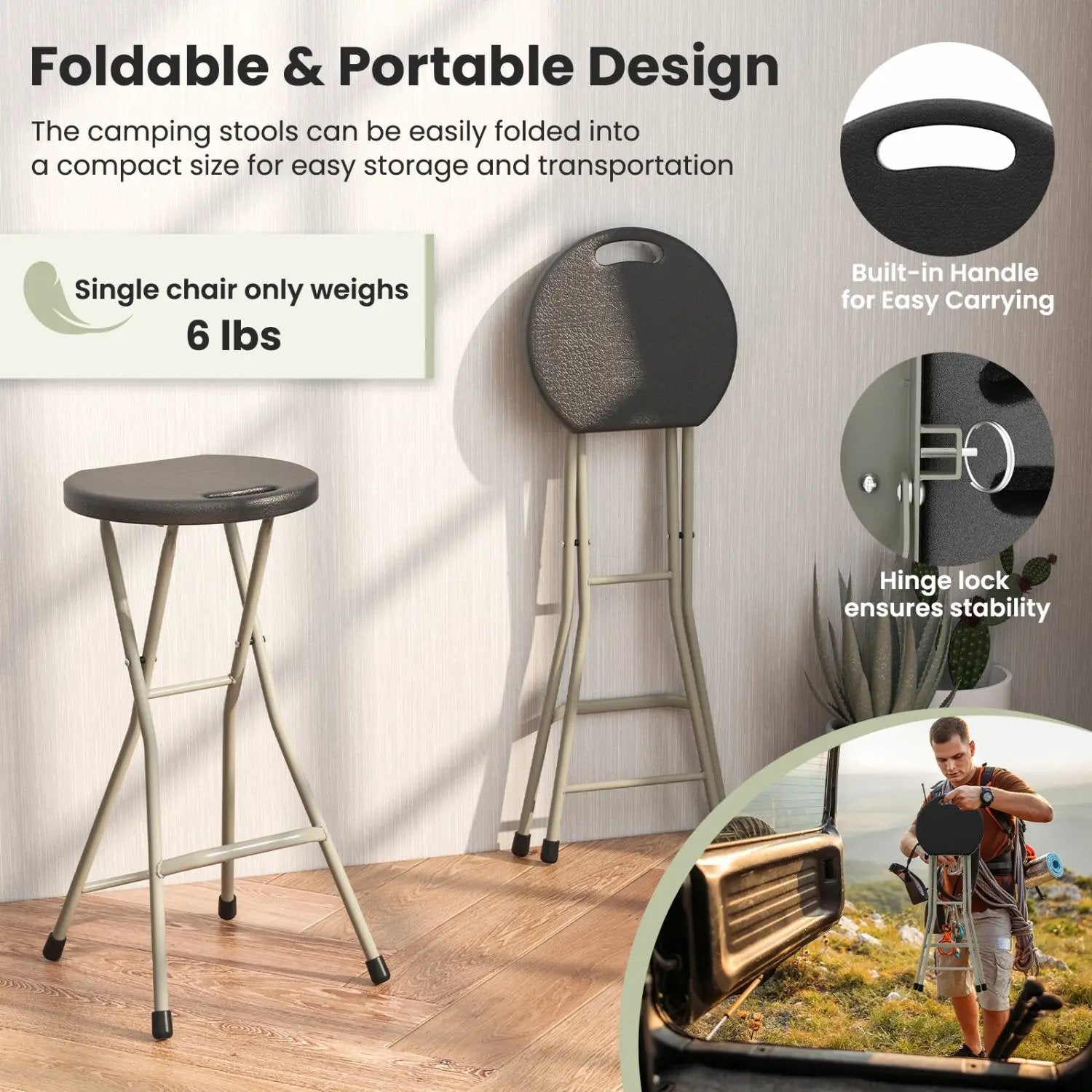 Portable Folding Stool 28 Inch - 330 lbs Capacity (2 Pack) by DirectDeals