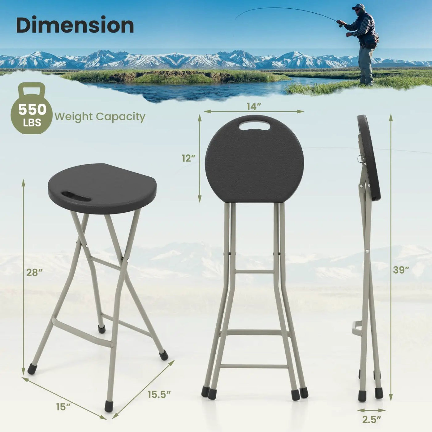 Portable Folding Stool 28 Inch - 330 lbs Capacity (2 Pack) by DirectDeals