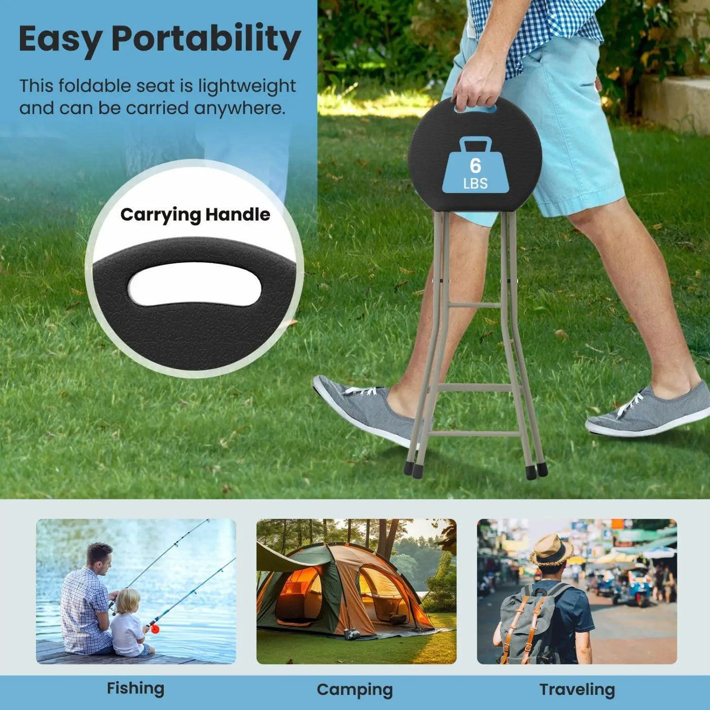 Portable Folding Stool 28 Inch - 330 lbs Capacity (2 Pack) by DirectDeals