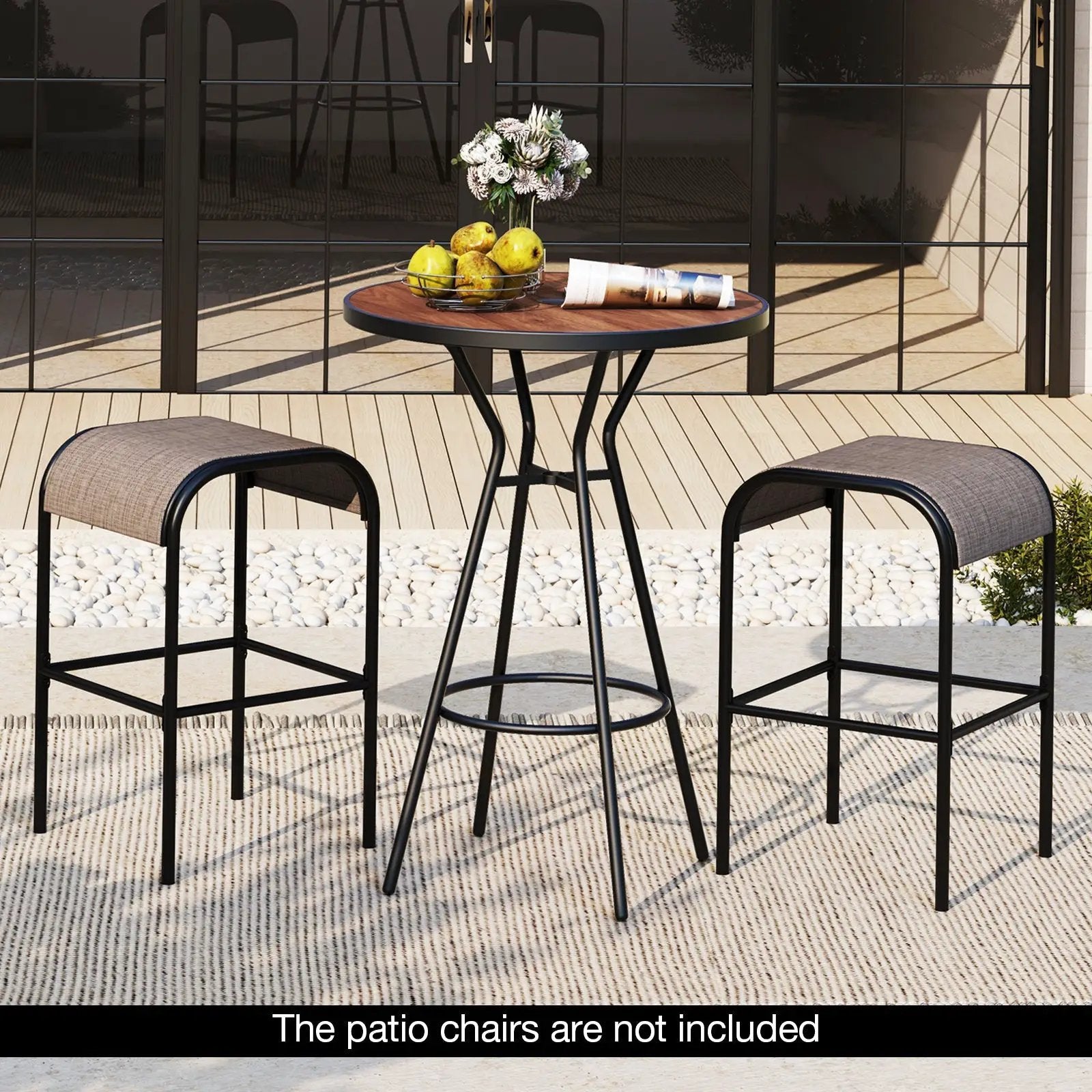 28 Inches Outdoor Bar Table with Wood-Like Tabletop for Backyard Garden by DirectDeals