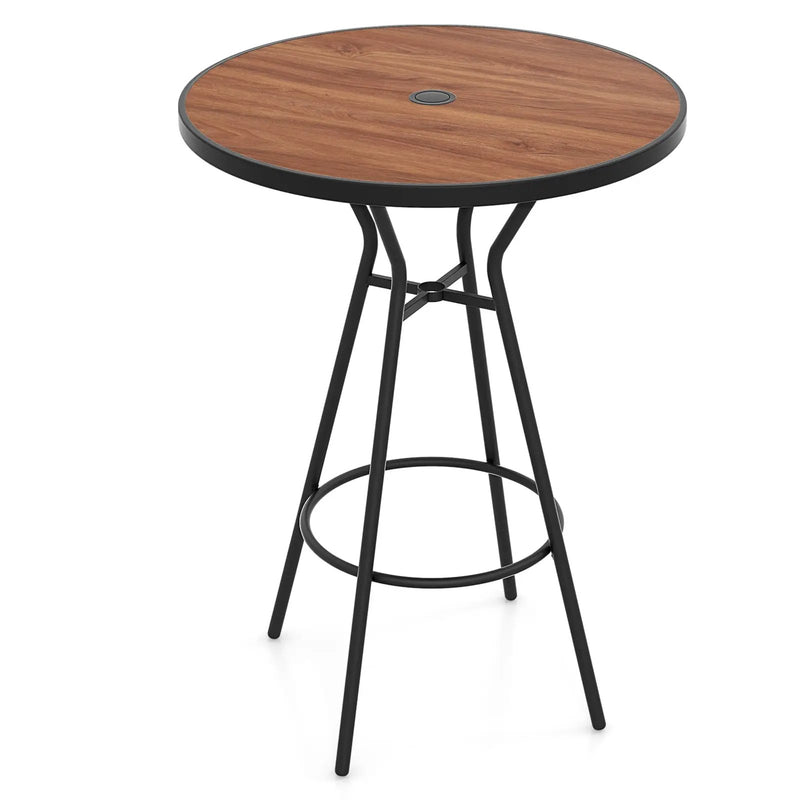 28 Inches Outdoor Bar Table with Wood-Like Tabletop for Backyard Garden by DirectDeals