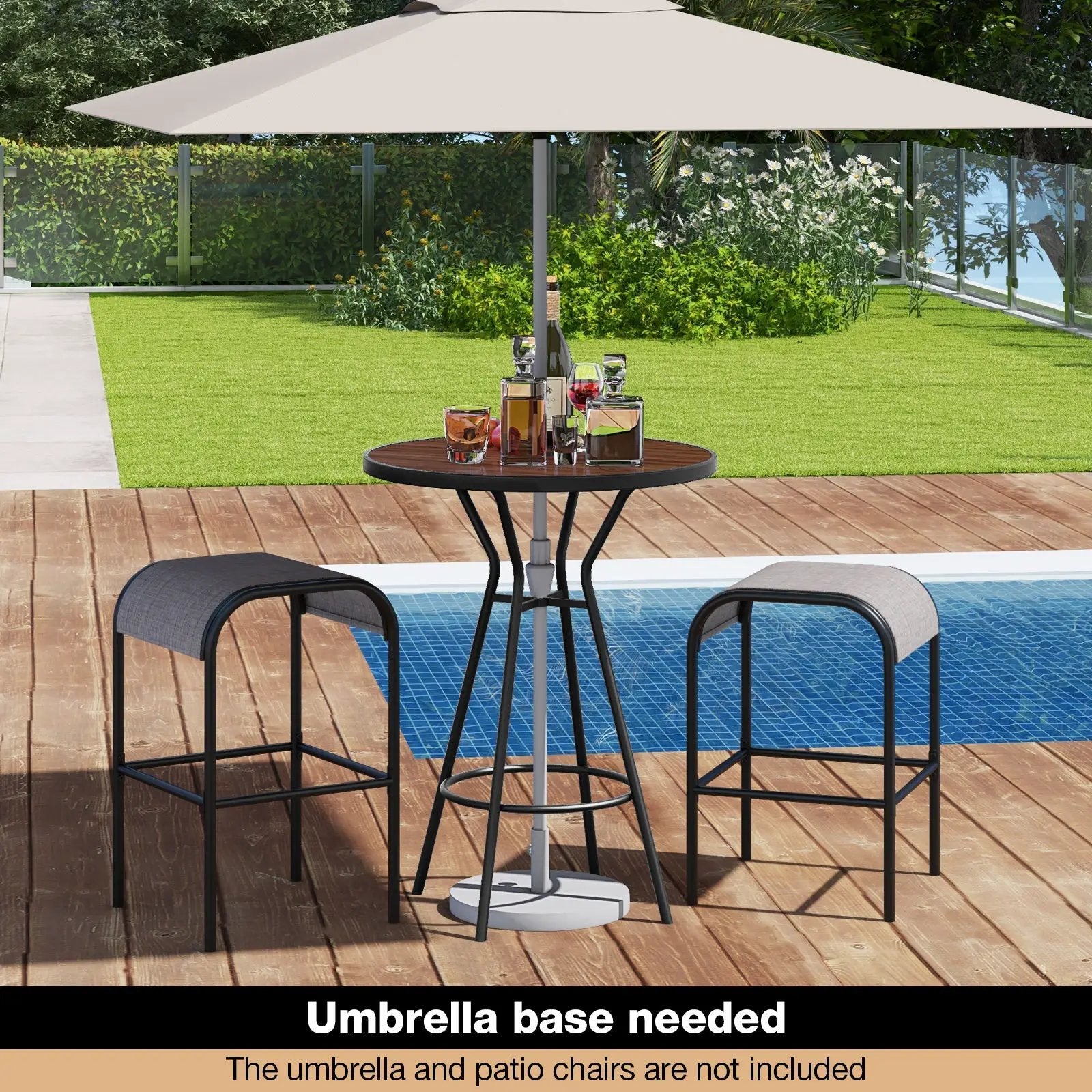 28 Inches Outdoor Bar Table with Wood-Like Tabletop for Backyard Garden by DirectDeals
