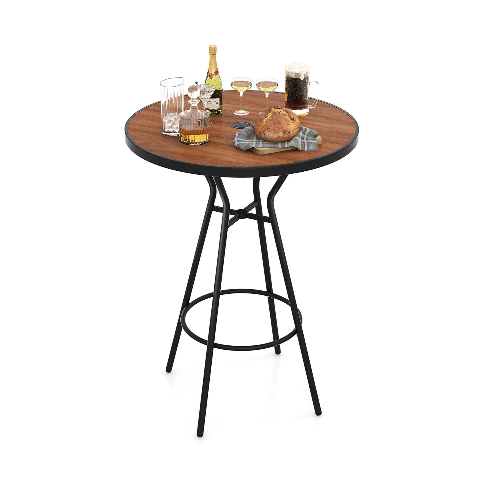 28 Inches Outdoor Bar Table with Wood-Like Tabletop for Backyard Garden by DirectDeals