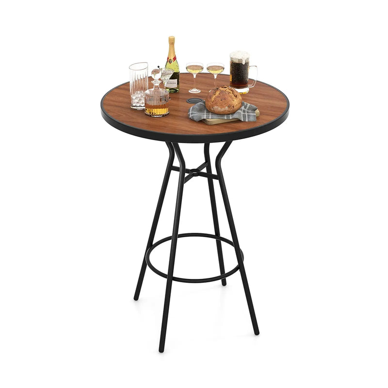 28 Inches Outdoor Bar Table with Wood-Like Tabletop for Backyard Garden by DirectDeals