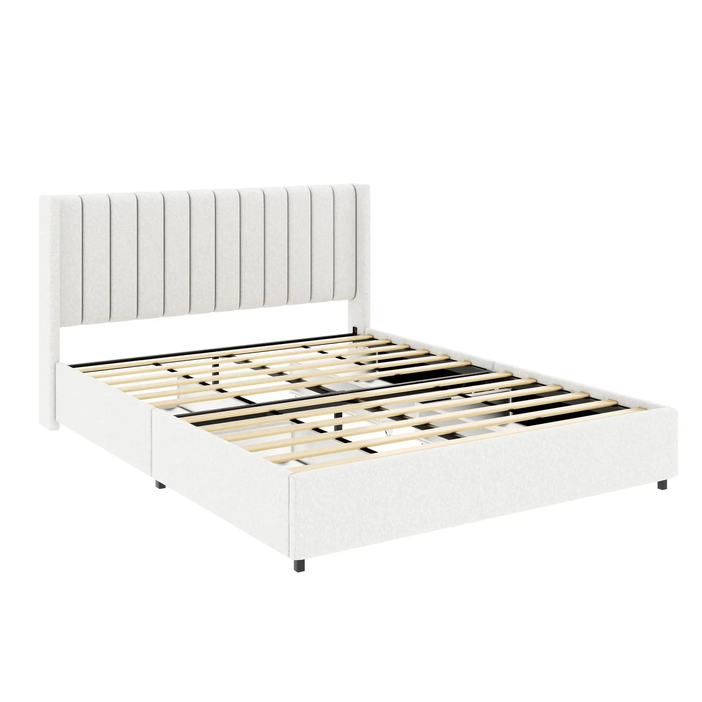 Anda - Boucle Upholstered Platform Bed With Patented Drawers Storage - Ivory by HouseOfZazla