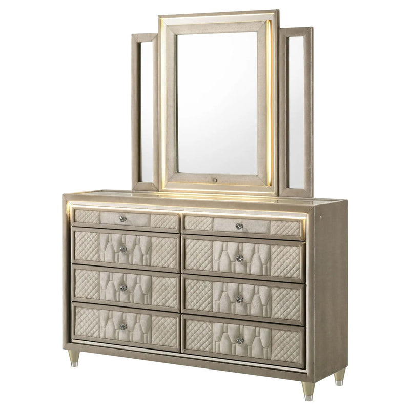Lorient 8-drawer LED Dresser with Mirror Ivory and Camel by Unique Piece Furniture
