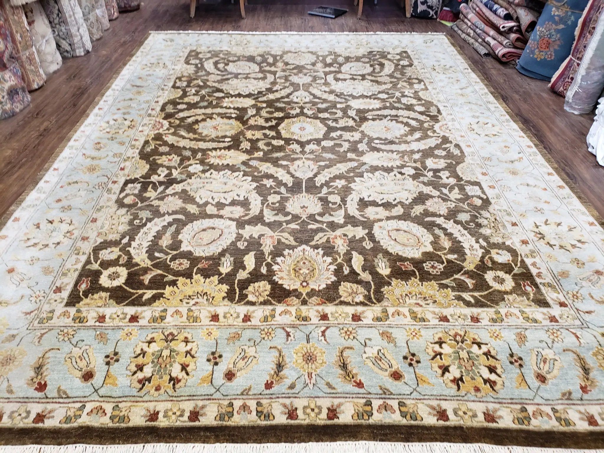 9x12 Vintage Handmade Wool Rug Carpet Indo Mahal Oushak Nice Brown Blue by Jewel Rugs