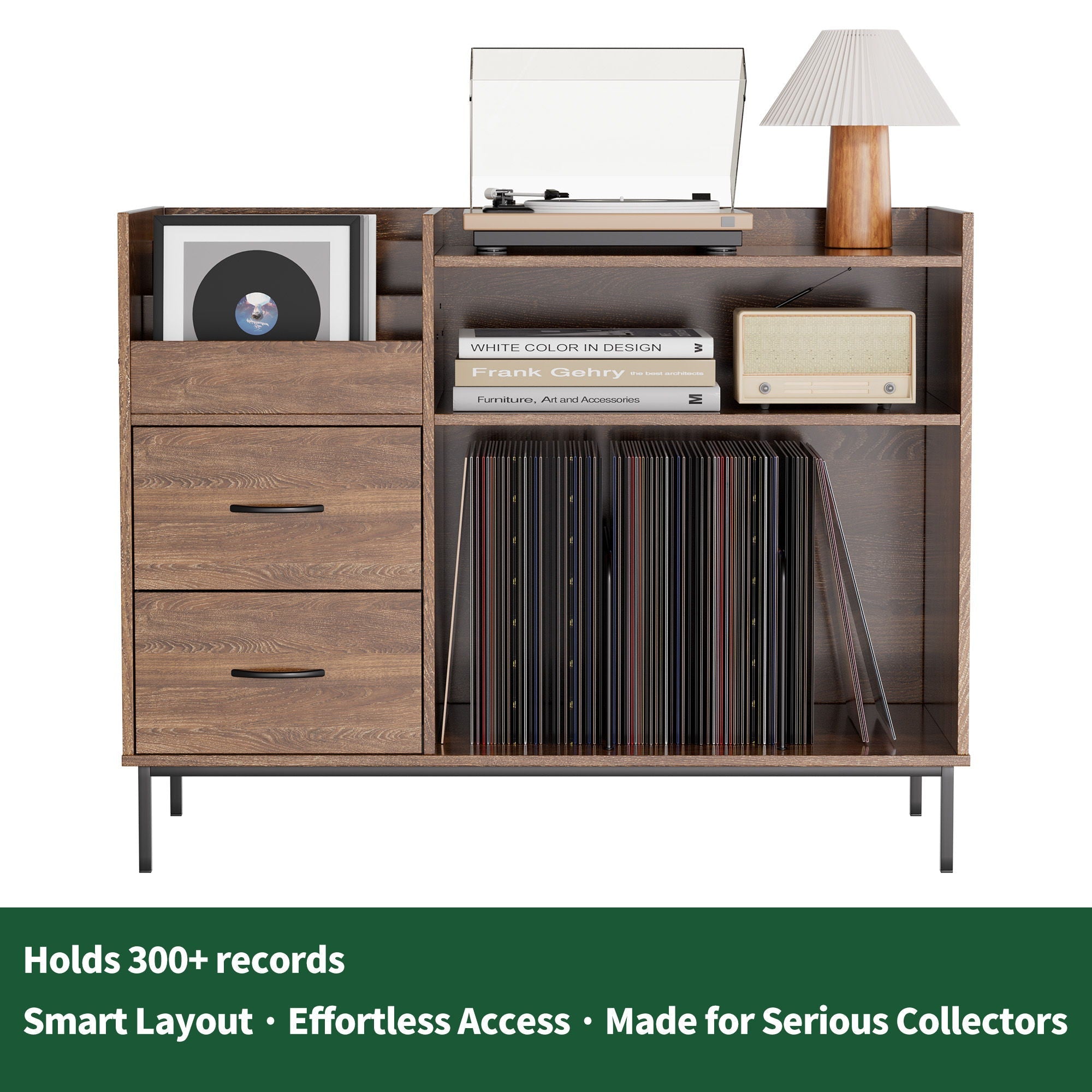 Grain Record Player Stand, Media Console With Speaker Shelf & 2 Drawers by HouseOfZazla
