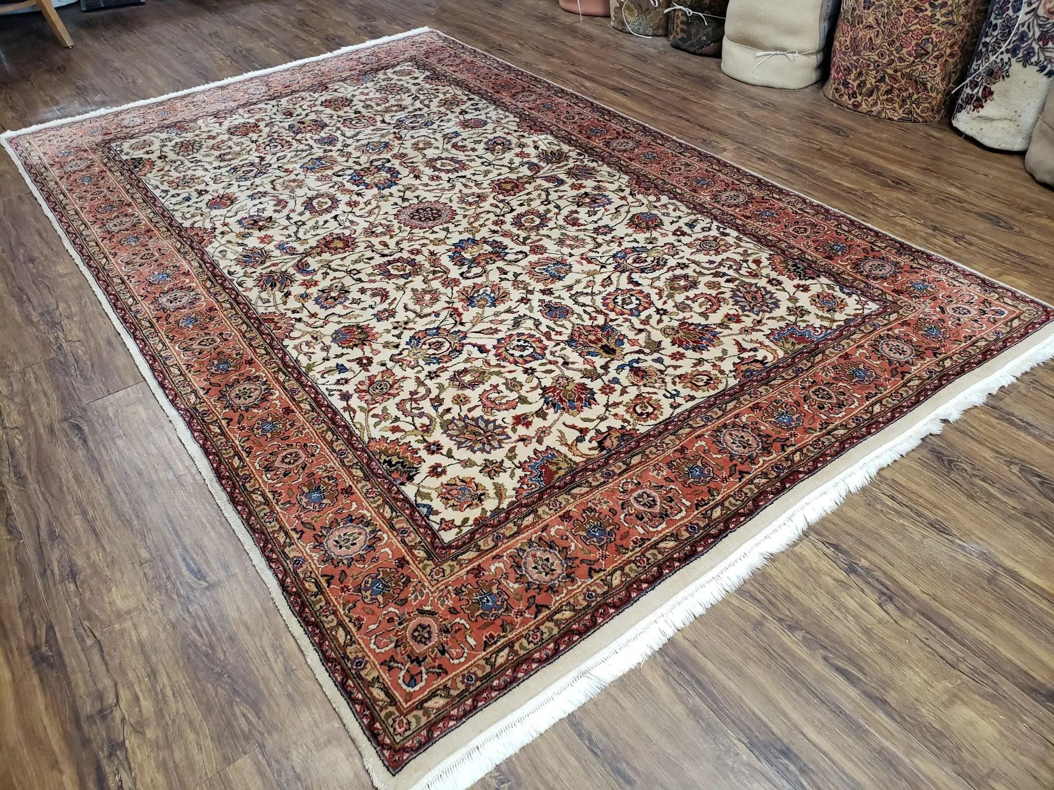 6x9 Top Quality Handmade Wool Area Rug Floral Allover Carpet Veg Dyes Beige by Jewel Rugs