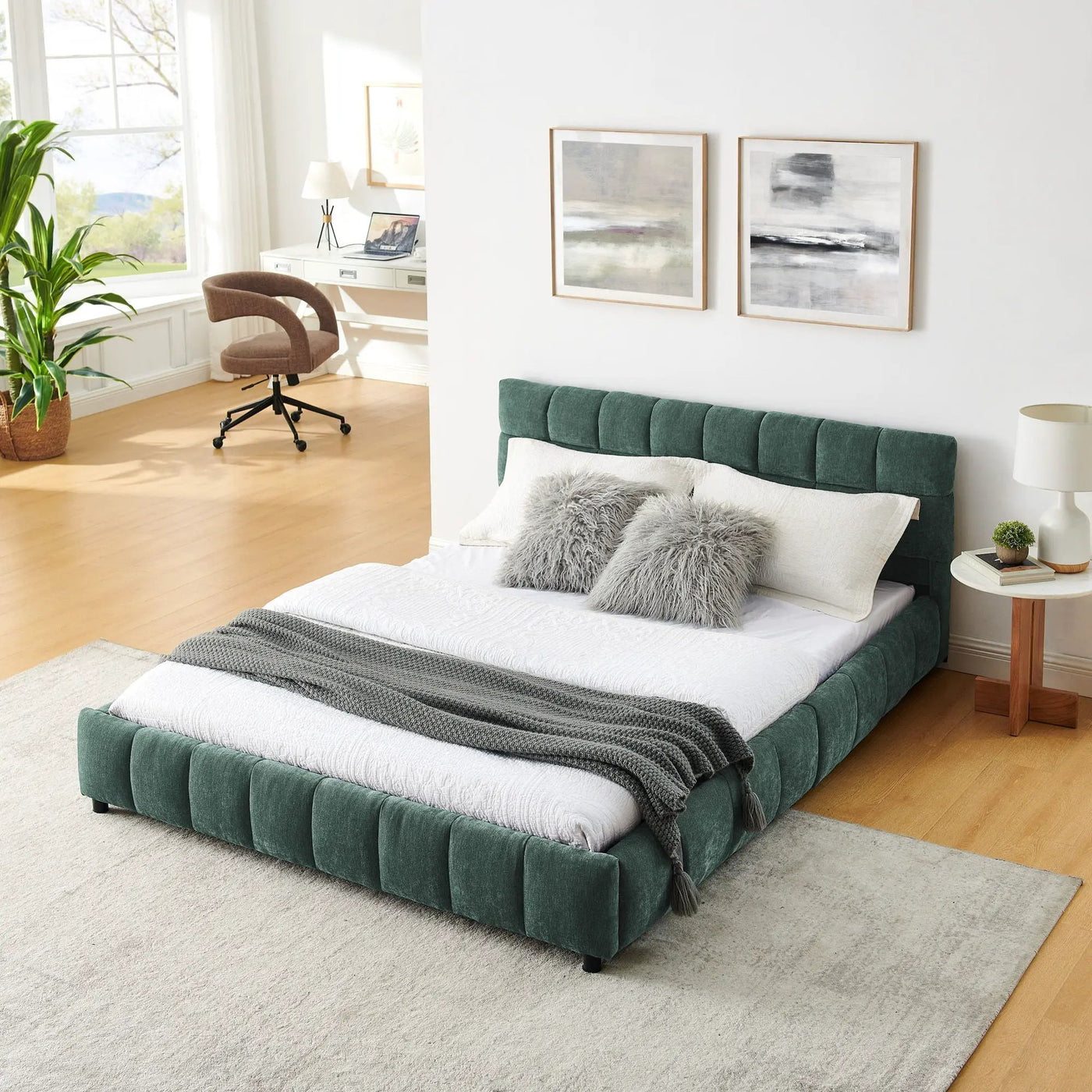 Modern Platform Bed Frame With Thick Fabric by HouseOfZazla