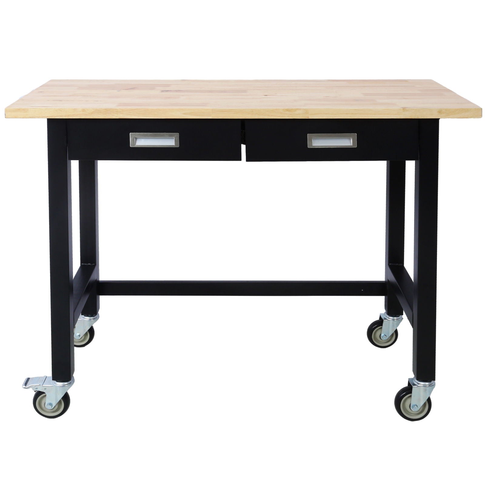 Work Bench, Workbench With Drawer Storage, Heavy Duty Bamboo Wood Work Table With Wheels For Garage Home Office by HouseOfZazla