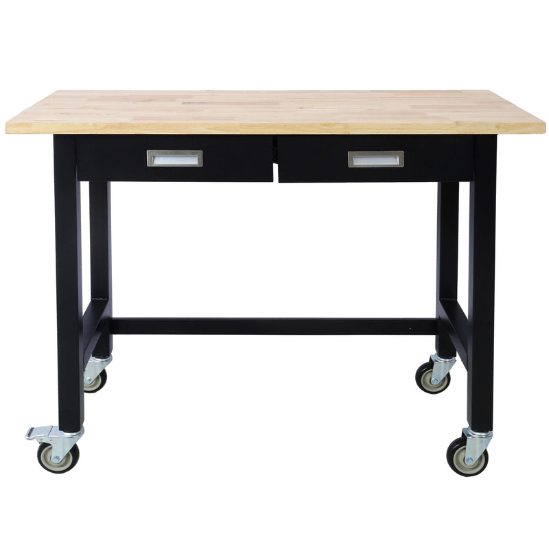 Work Bench, Workbench With Drawer Storage, Heavy Duty Bamboo Wood Work Table With Wheels For Garage Home Office by HouseOfZazla