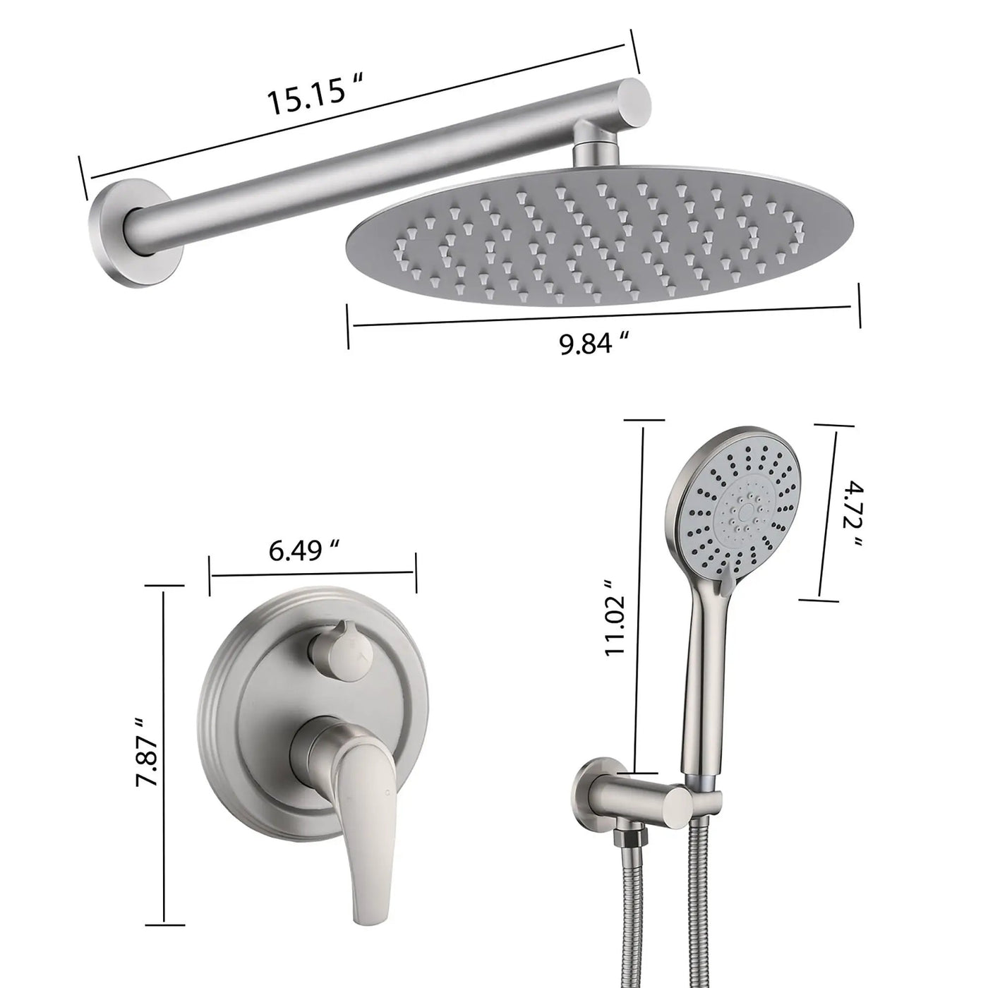 Wall Mounted Shower Set With High Pressure 10" Rain Shower Head And 5 Function Handheld Shower Head by HouseOfZazla