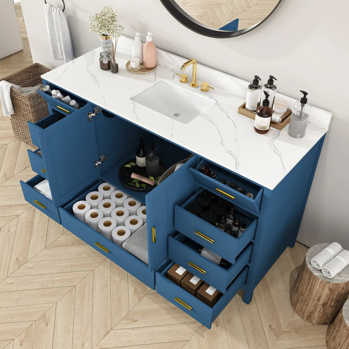 60" Modern Solid Wood Bathroom Vanity with Sink, photo 4 of 10