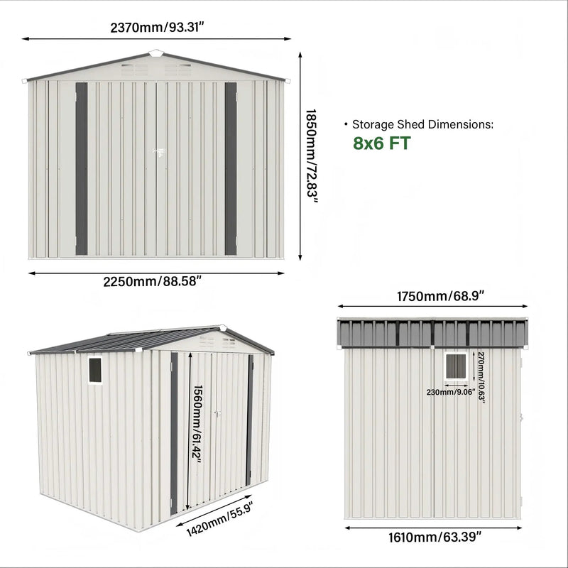 Outdoor Garden Storage Shed, Tool Shed With Pitched Roof Waterproof With 1 Window And 2 Lockable Door - White / Gray by HouseOfZazla