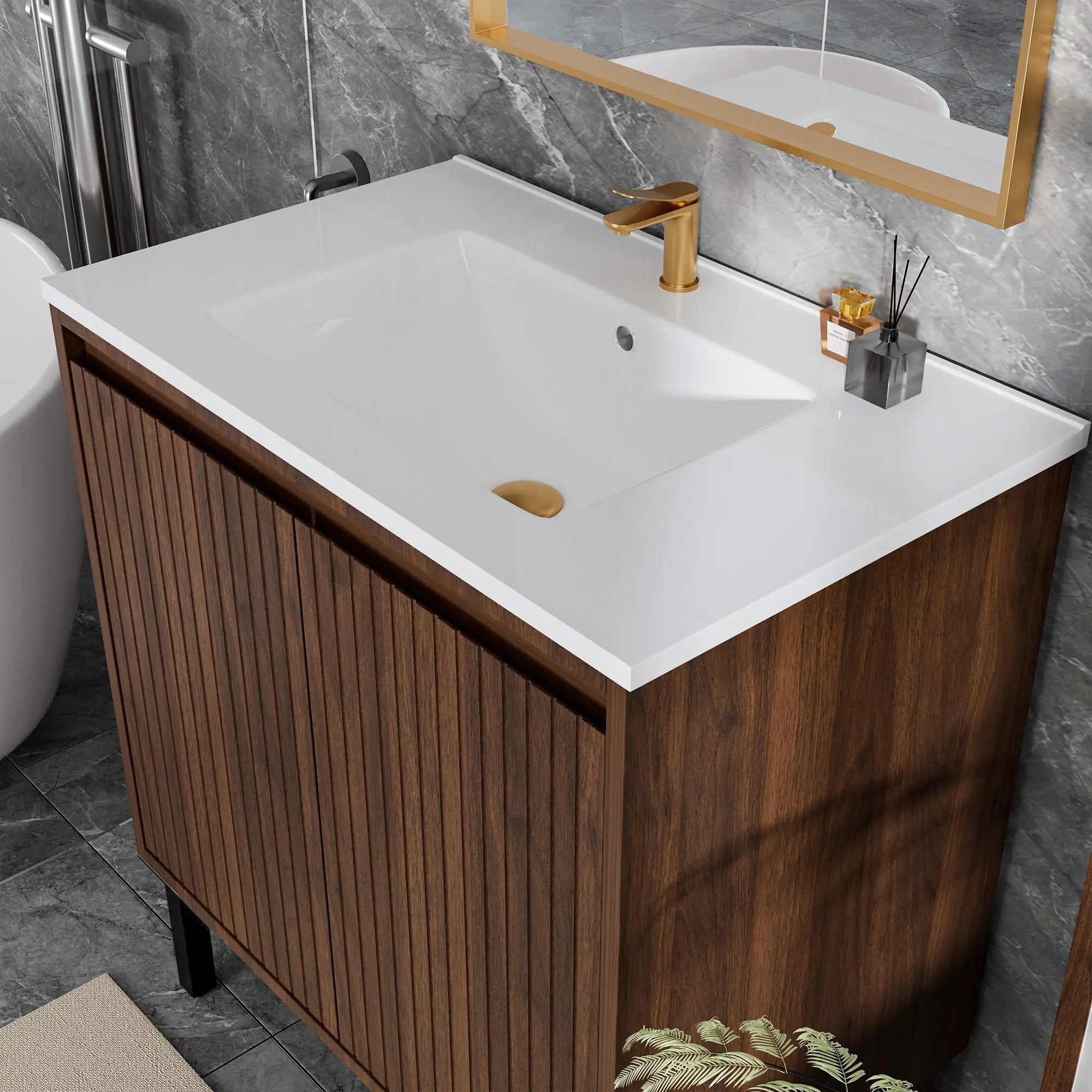 Bathroom Vanity With Ceramic Sink, Floor-Standing Design, Soft-Closing Drawers by Unique Piece Furniture