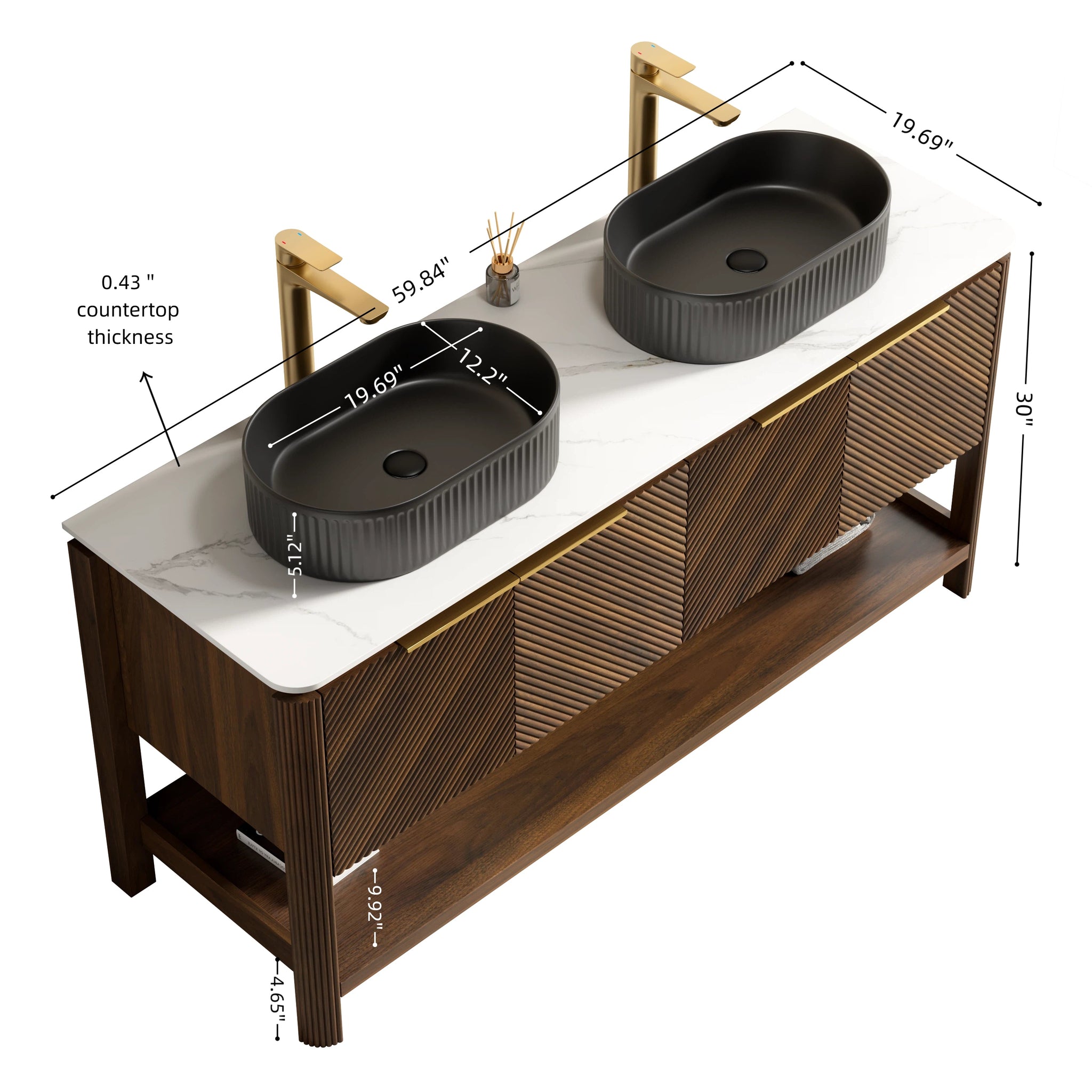 Indigo 60" Bathroom Vanity with Sintered Stone Countertop and Vessel Sink by HouseOfZazla
