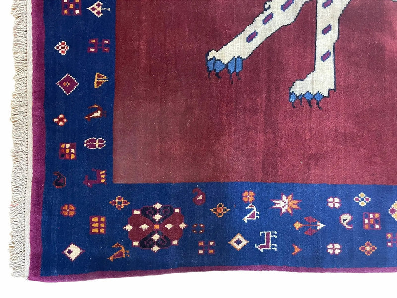 5 X 7 Handmade Zagros Wool Rug Snow White Panther Maroon Blue Organic Dyes by Jewel Rugs