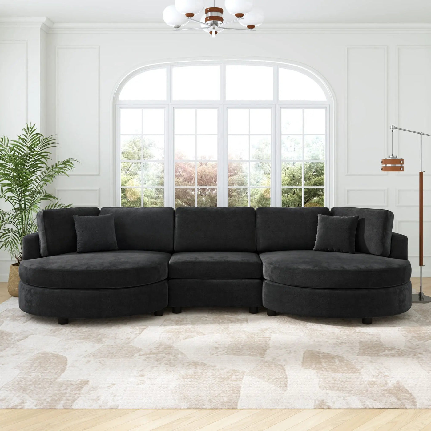Modern 3 Seater Upholstered Sofa With Curved Design by HouseOfZazla