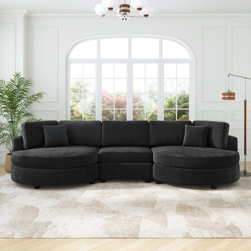 Modern 3 Seater Upholstered Sofa With Curved Design by HouseOfZazla