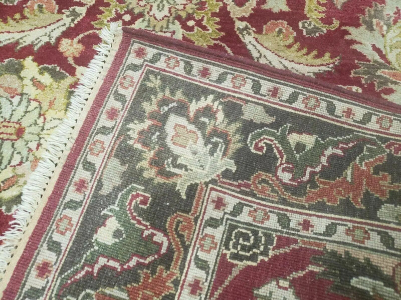 Indo Persian Rug 6x9, Hand Knotted Vintage Indian Sultanabad Agra Wool Rug, Handmade Oriental Carpet 6 x 9, Red Large Floral Design by Jewel Rugs
