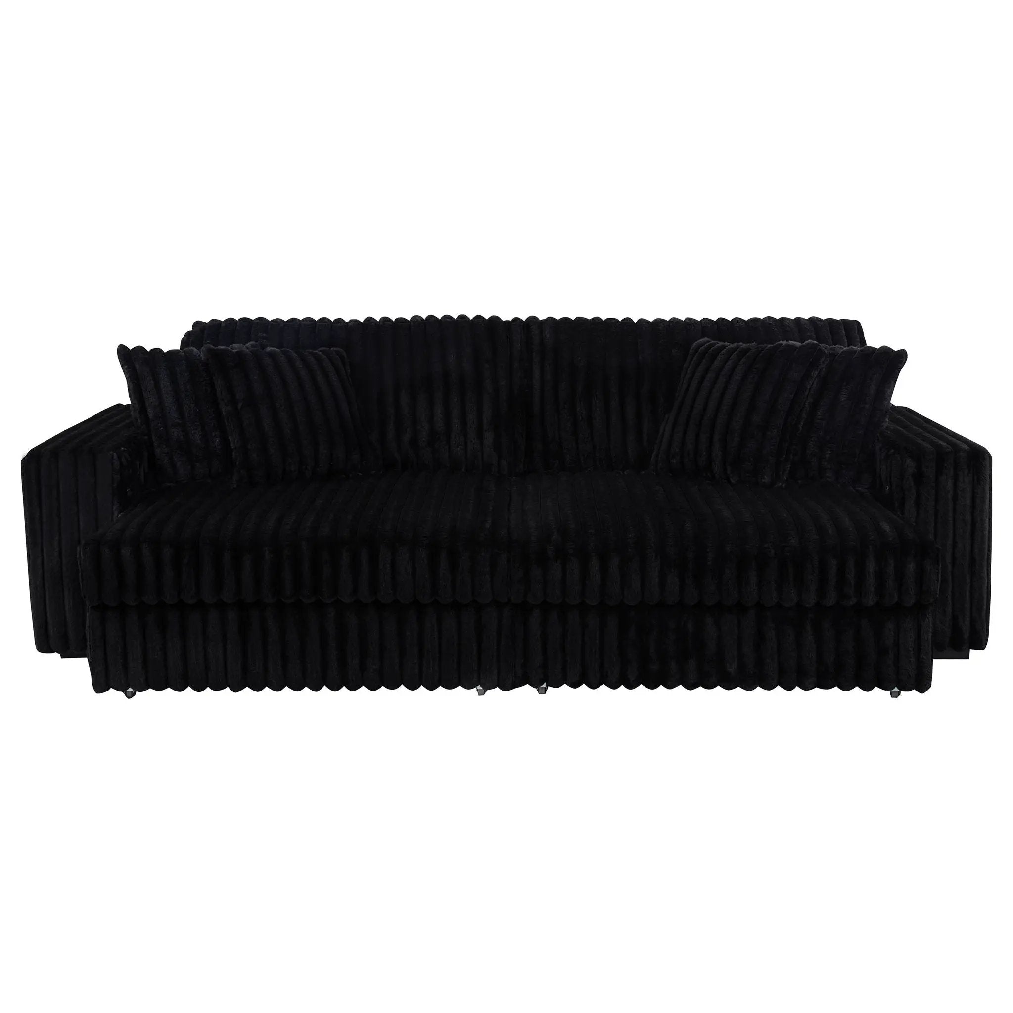 Jacana Corduroy Upholstered Dual Power Chaise Sofa Black by Unique Piece Furniture