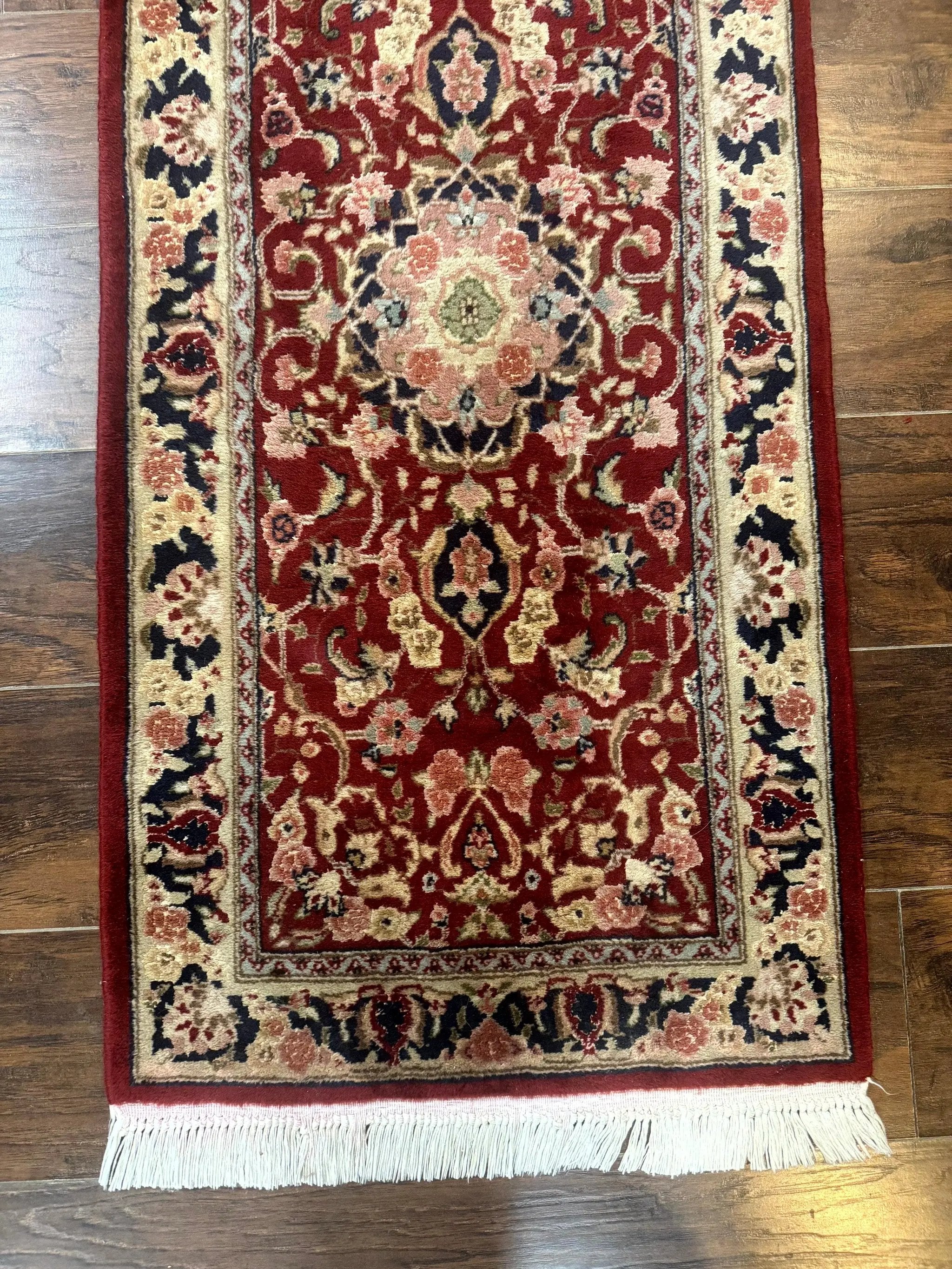 Short Runner Rug 2x6, Fine 200 KPSI, Red Floral Medallion, Wool and Silk Highlights, Persian Runner Rug, Traditional, Sino Persian by Jewel Rugs