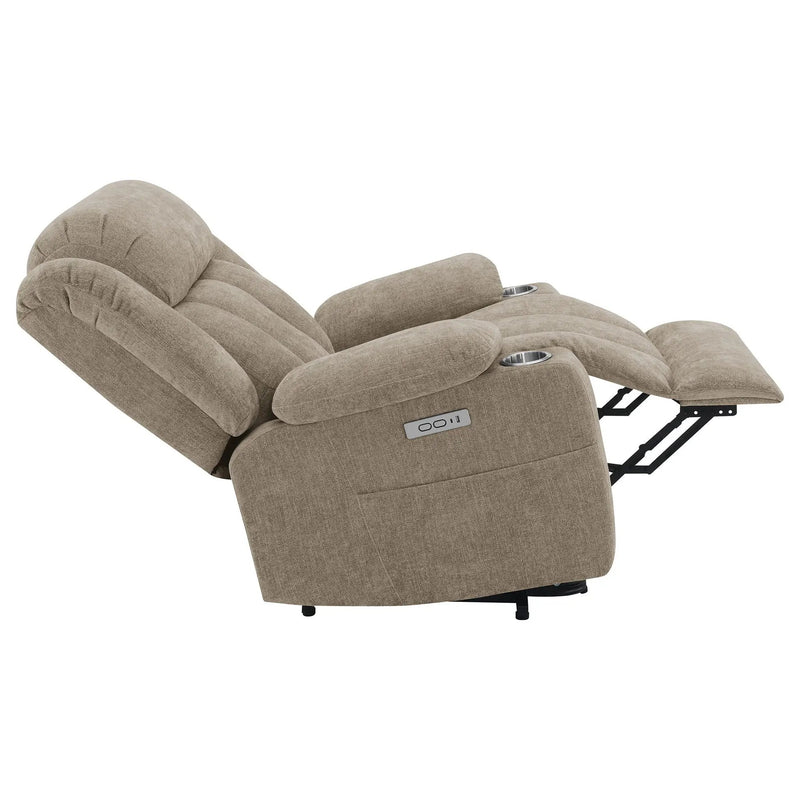Beca - Upholstered Power Lift Recliner With Cupholders And USB Charging by HouseOfZazla