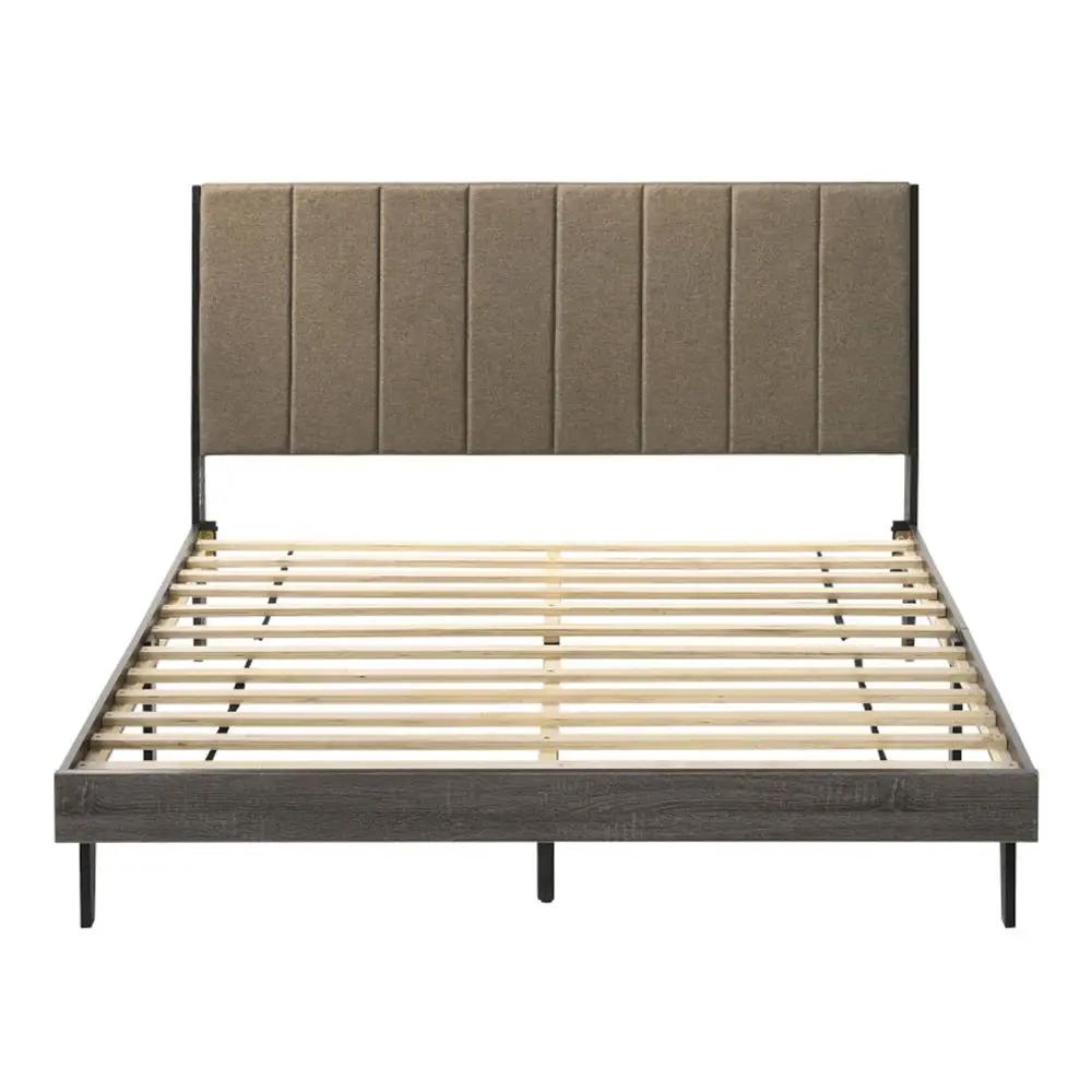 Valdemar - Queen Bed - Brown Fabric & Weathered Gray by Unique Piece Furniture