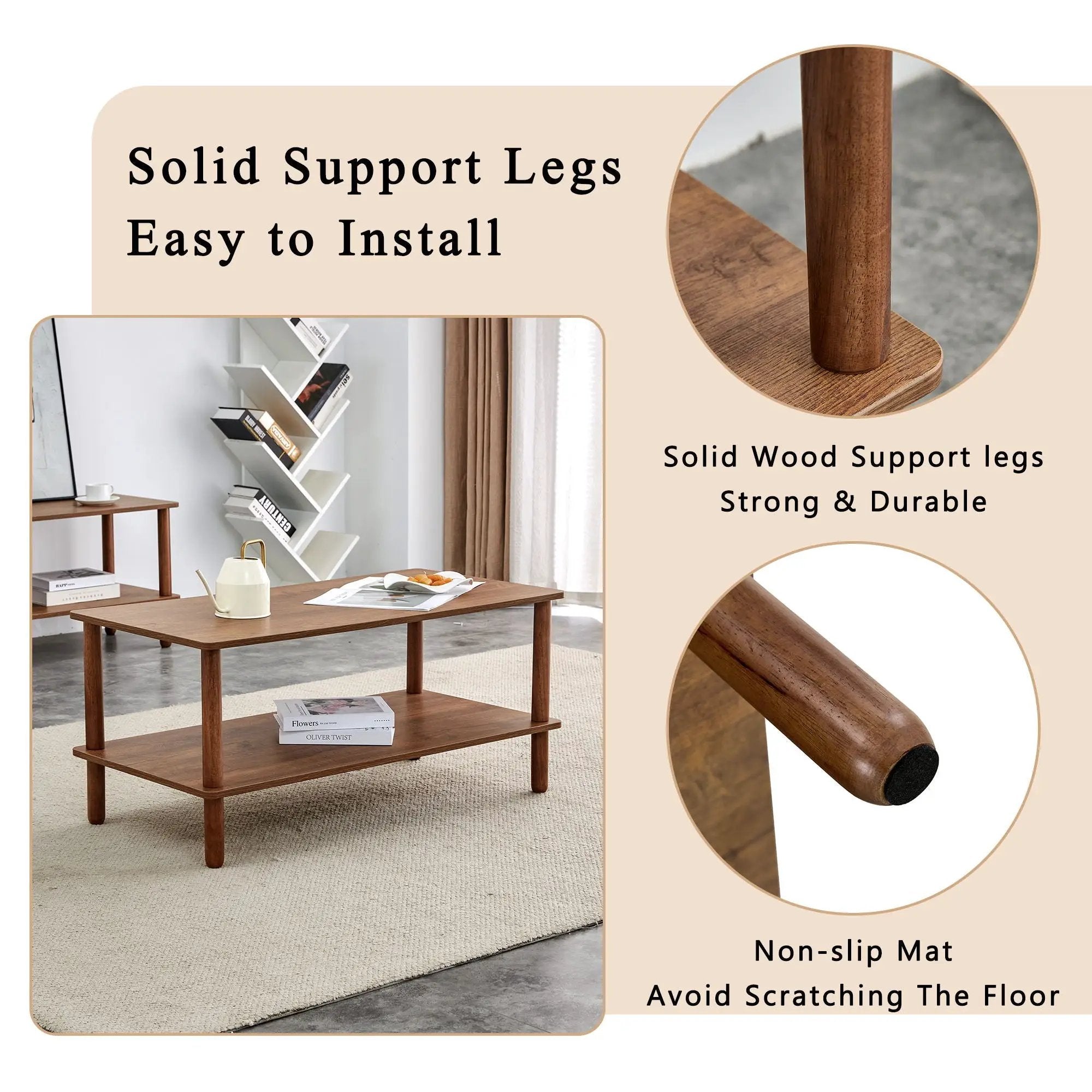 Modern 2 Tier Coffee Table With Open Storage Shelf For Living Room