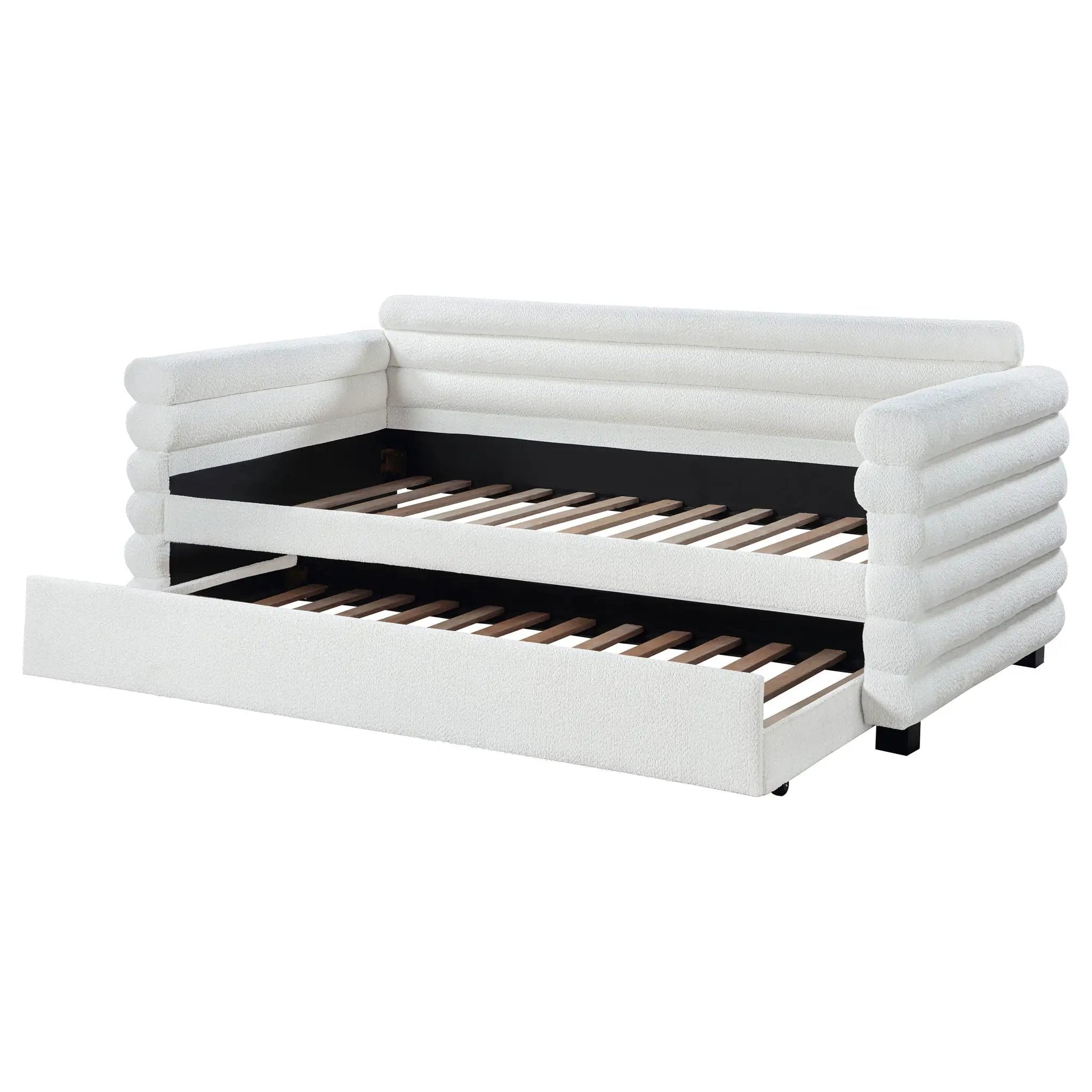Fandango - Upholstered Twin Day Bed With Trundle - White by HouseOfZazla