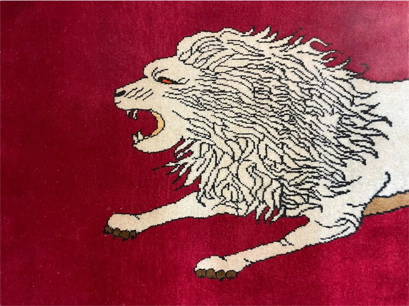 4 X 6 Handmade Hand-Knotted Quality Wool Rug Zagros Lion Red Ivory Tribal Rug by Jewel Rugs