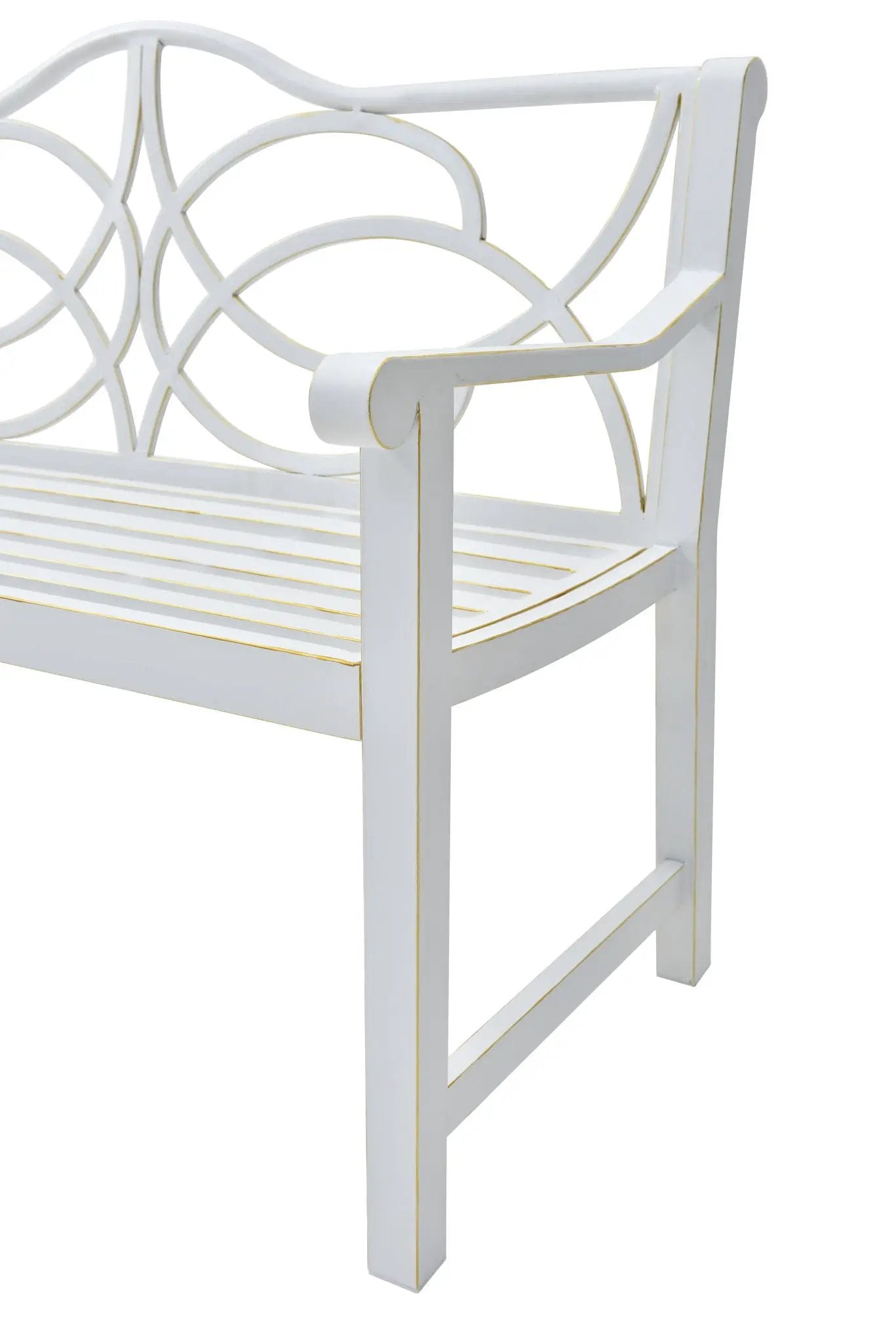 Outdoor Garden Patio Bench With Backrest And Armrest, Slatted Seat For Park, Yard & Porch, Balcony, Accommodates 2 - 3 People - White by HouseOfZazla