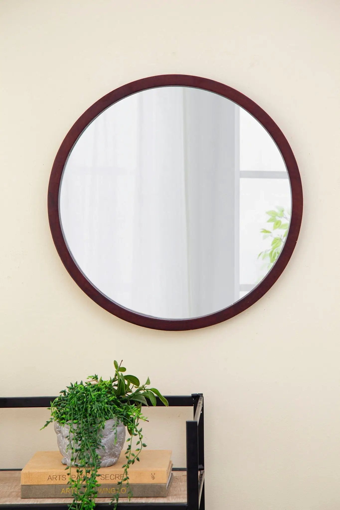 Circle Wall Mirror With Wooden Frame for Living Room by HouseOfZazla