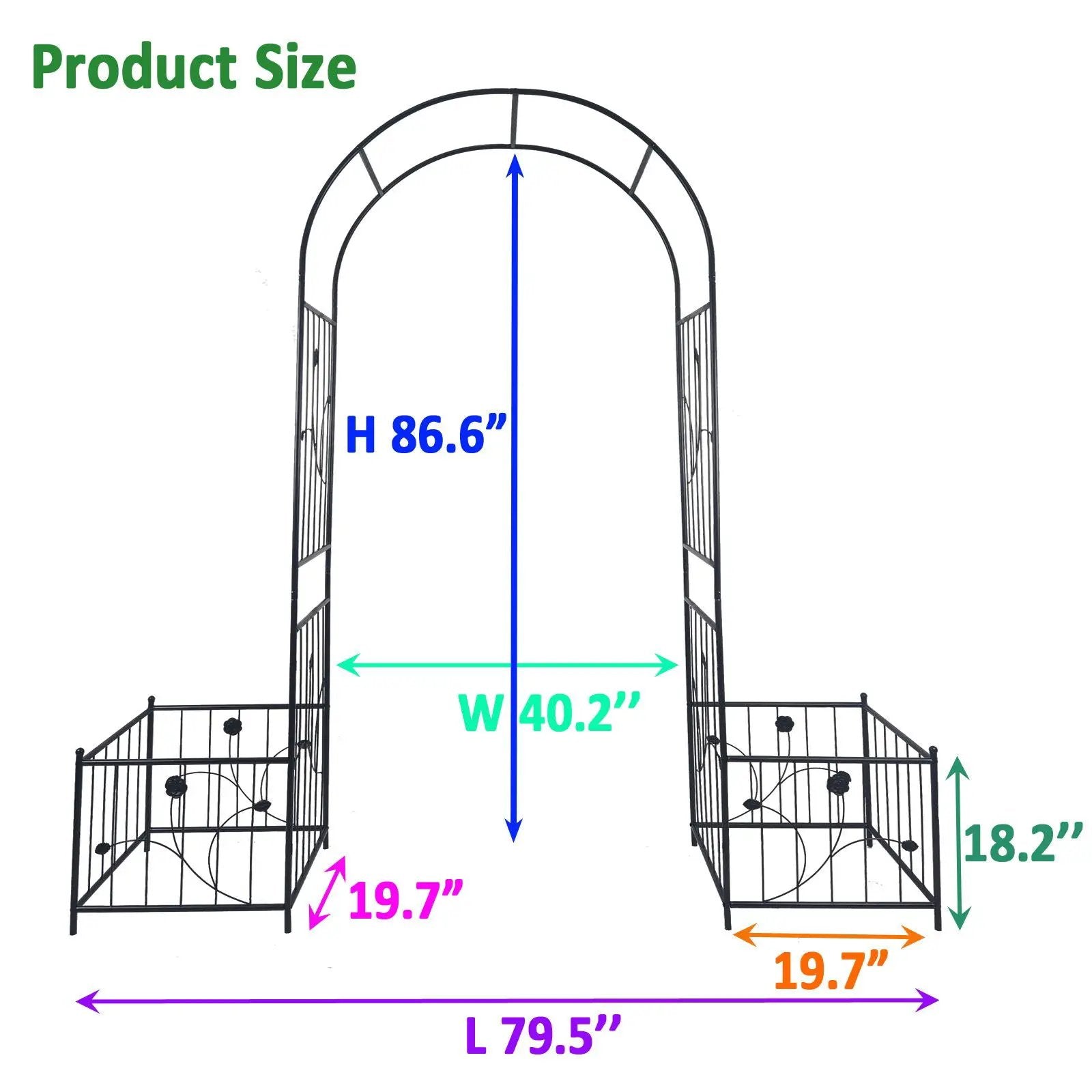 Metal Garden Arch With Two Plant Stands Wide High Climbing Plants Support Rose Arch Outdoor - Black by HouseOfZazla