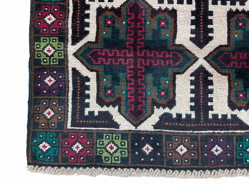 3 X 4.4 Vintage Handmade Tribal Wool Rug Balouchi Rug Afghan Rug Red Beige Green by Jewel Rugs