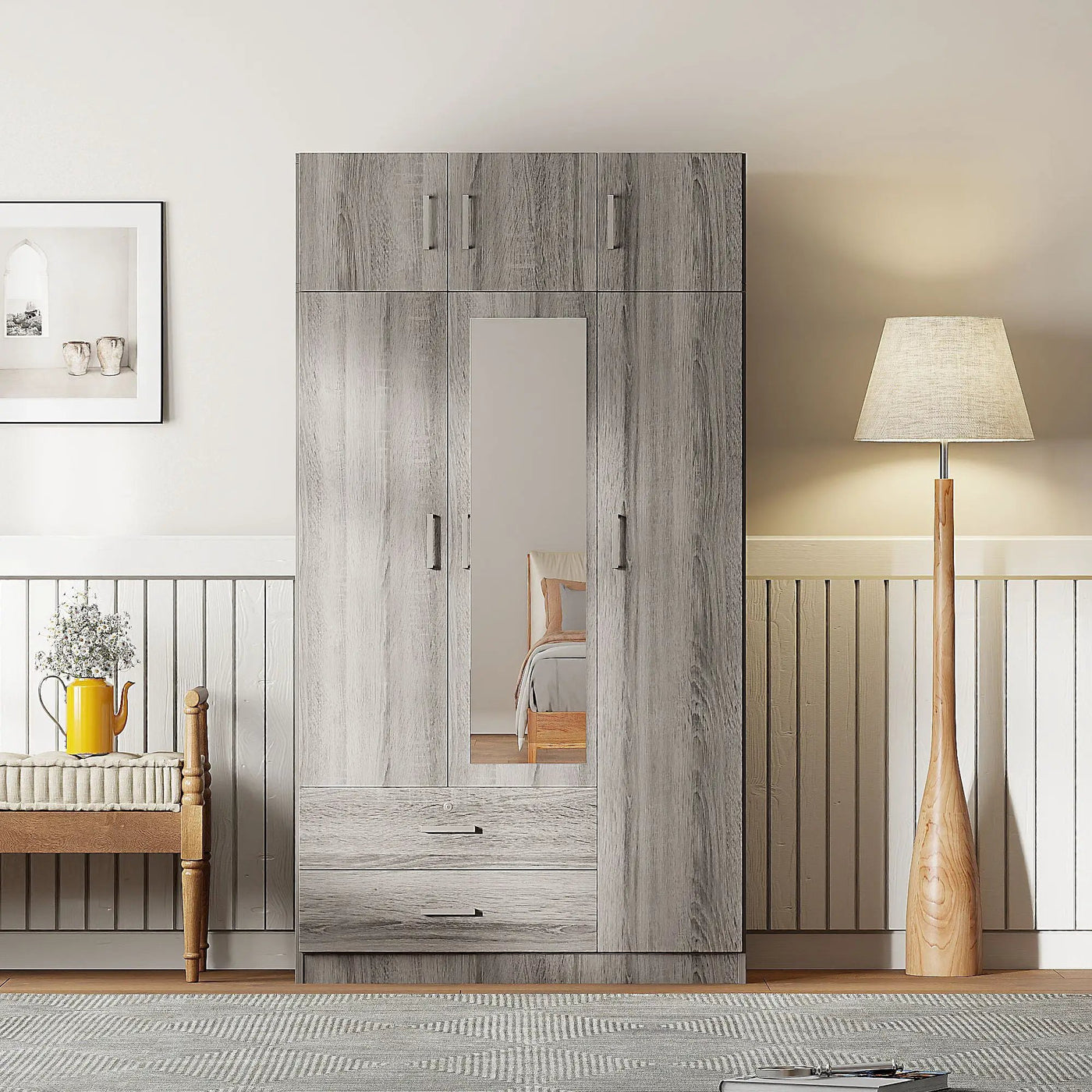 Modern 3 Door Mirror Wardrobe With 2 Drawers And Top Cabinet by Unique Piece Furniture