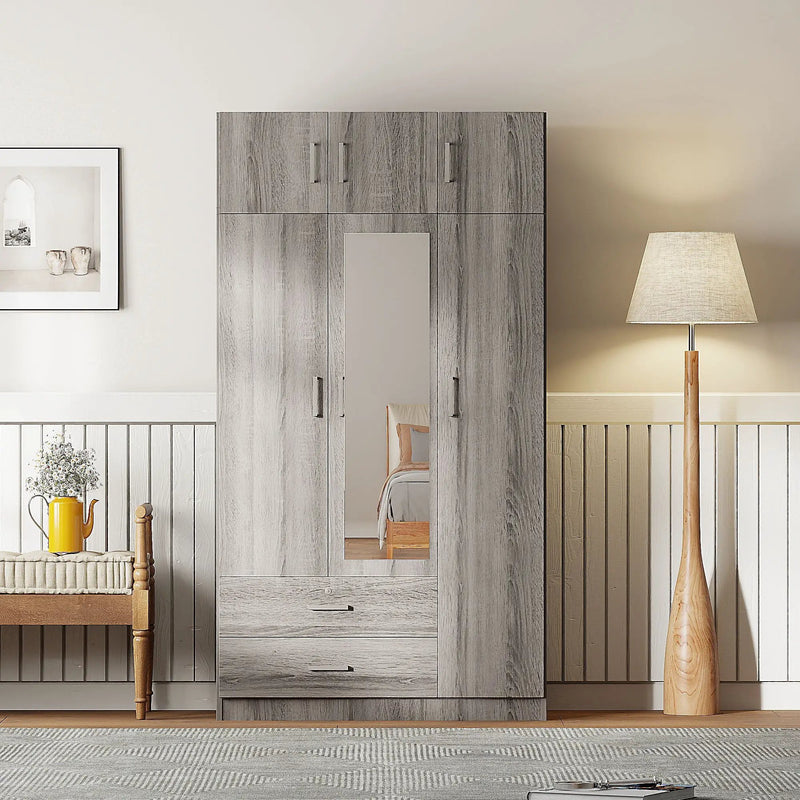 Modern 3 Door Mirror Wardrobe With 2 Drawers And Top Cabinet by Unique Piece Furniture