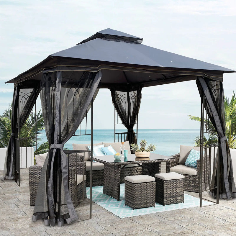 Patio Gazebo Tent With Ventilated Double Roof And Mosquito Net by Unique Piece Furniture