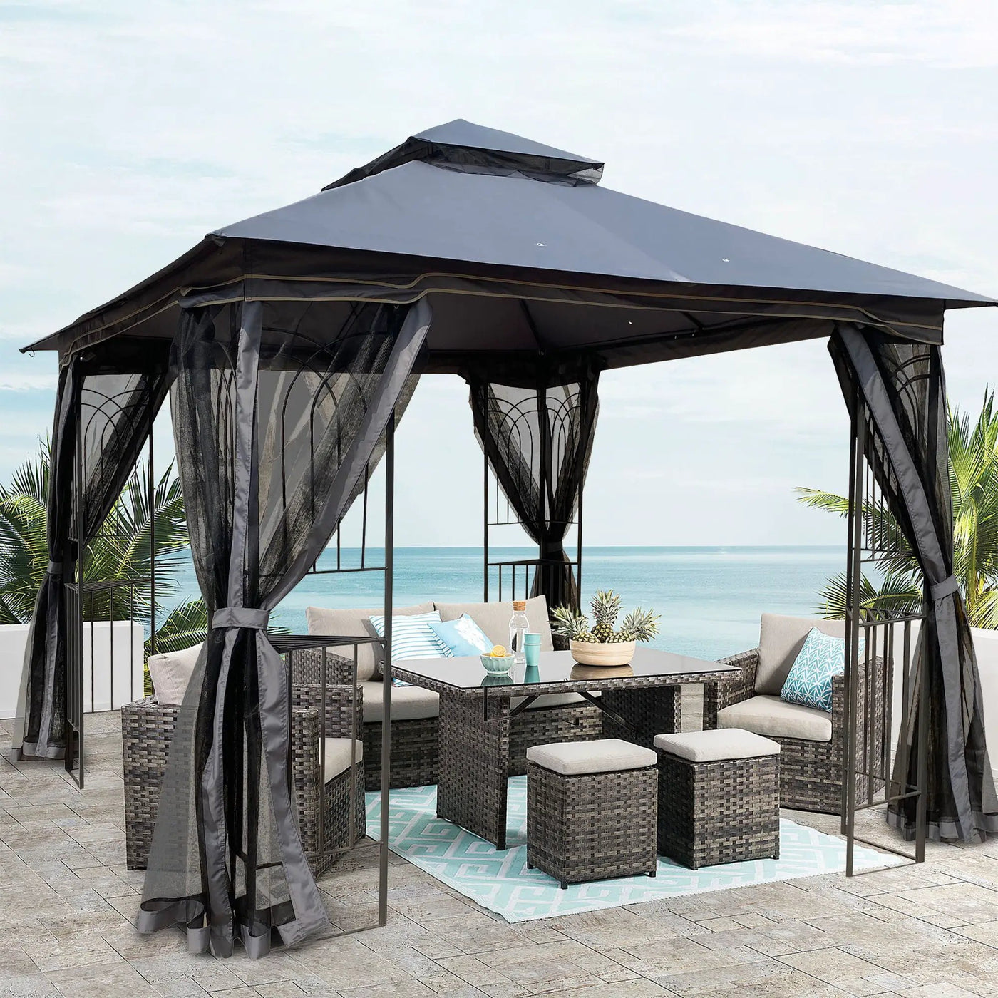 Patio Gazebo Tent With Ventilated Double Roof And Mosquito Net by Unique Piece Furniture