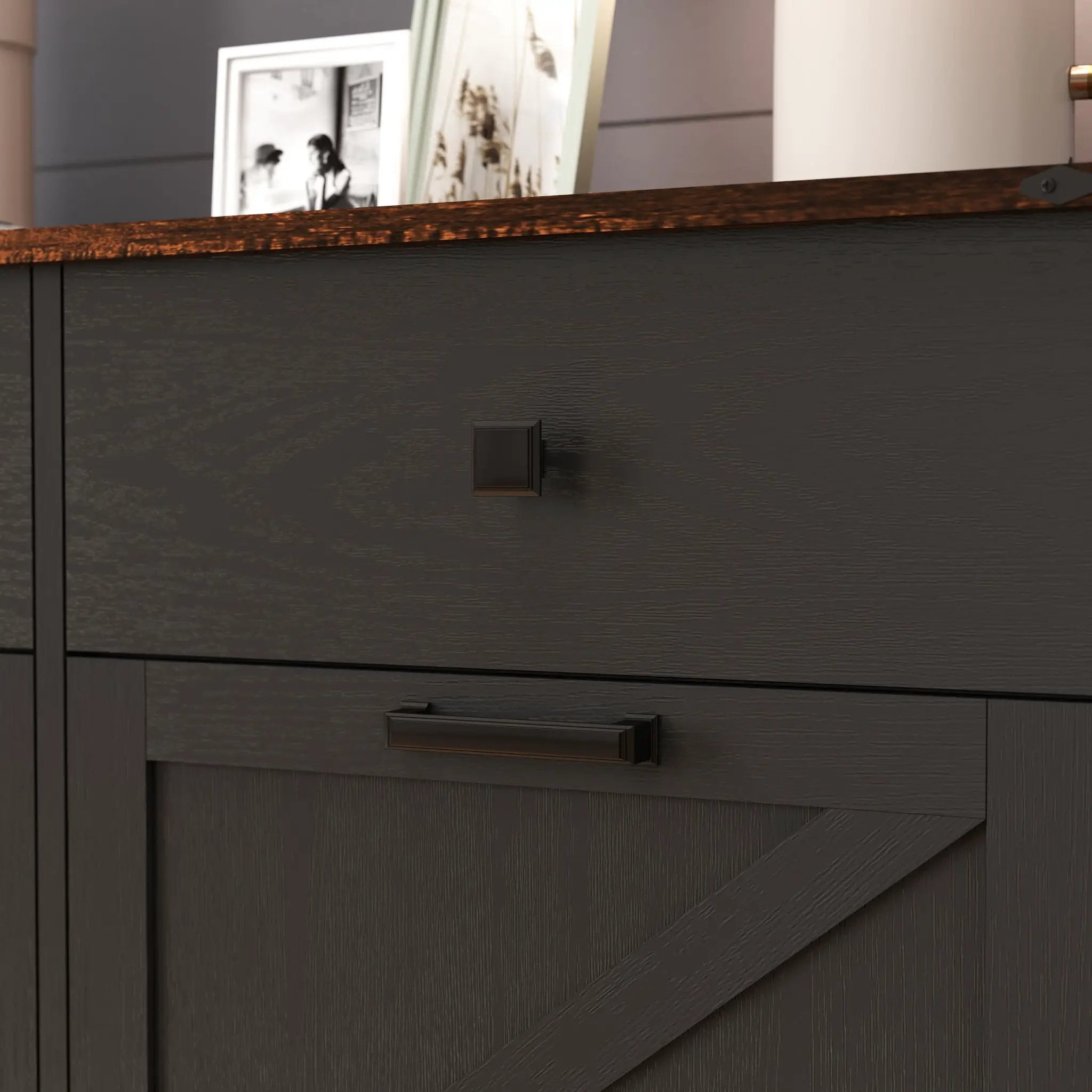 Double Tilt Out Trash Cabinet With Hideaway Drawer And Barn Door Style by HouseOfZazla