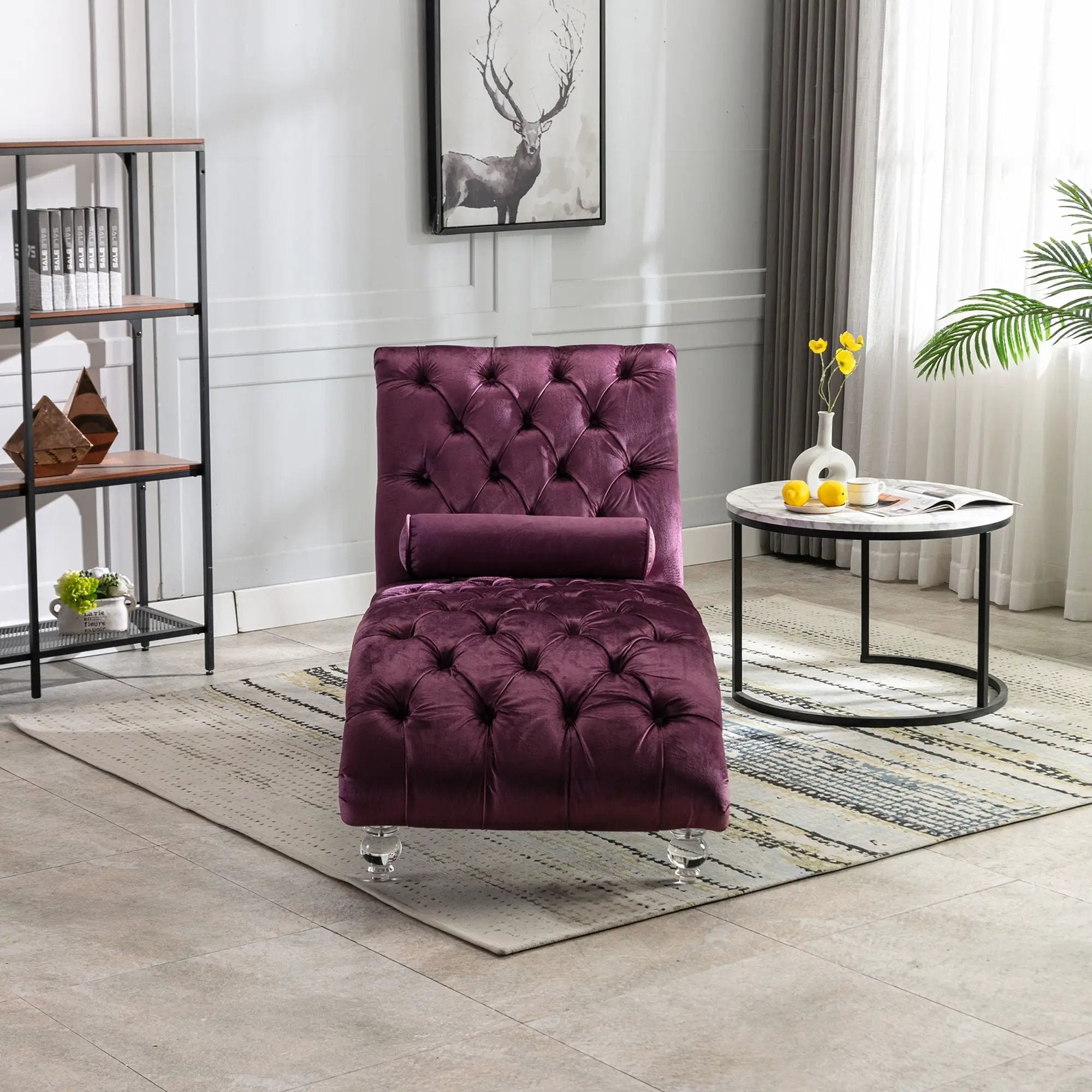 Chaise Lounge Indoor, Button Tufted Upholstered Chaise Lounge Chair With Pillow by Unique Piece Furniture