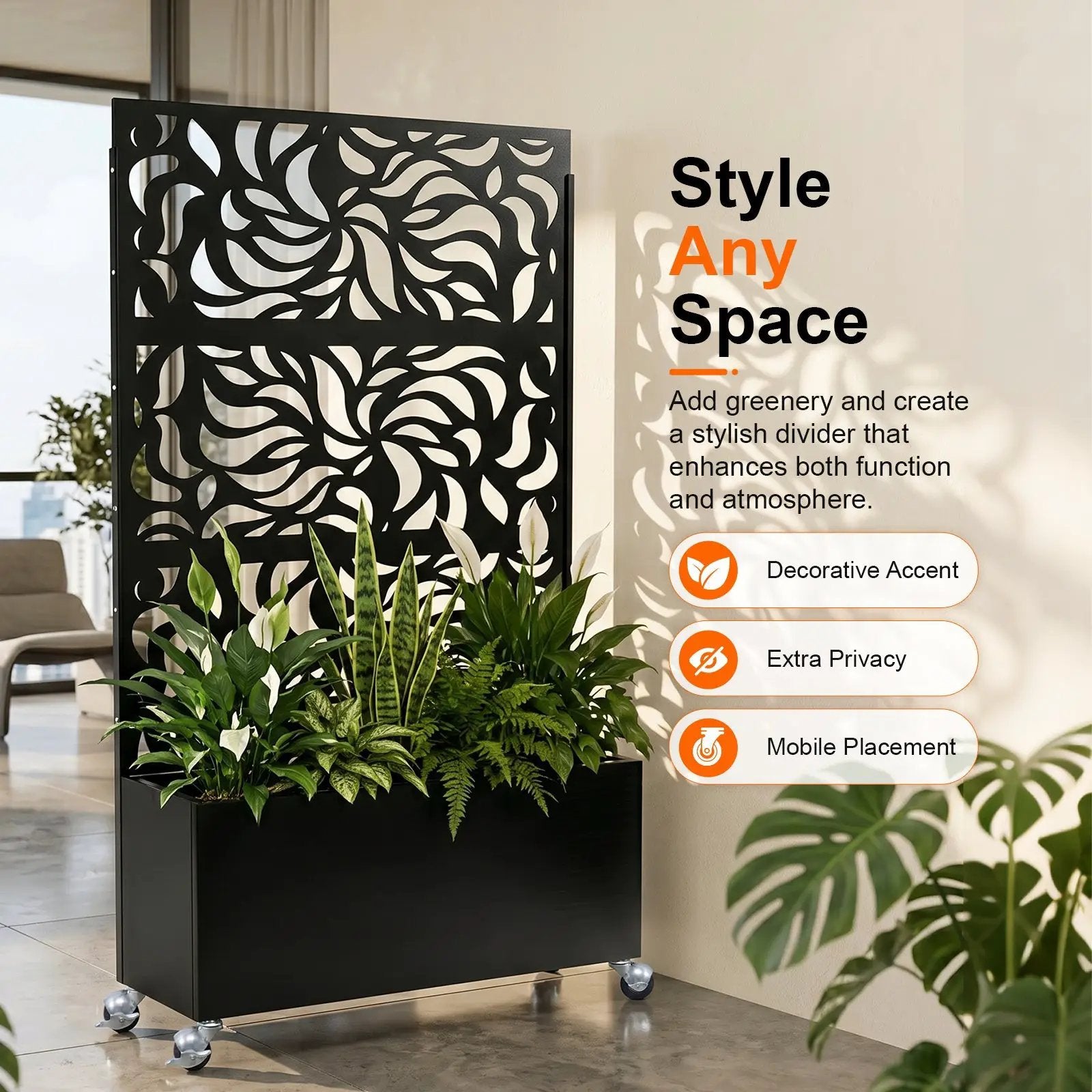 70.87" H × 46.06" W Leaf Pattern Privacy Screen with Planter Box by HouseOfZazla