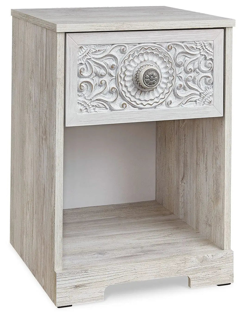Paxberry - One Drawer Night Stand - Open Cubby - Whitewash by Unique Piece Furniture