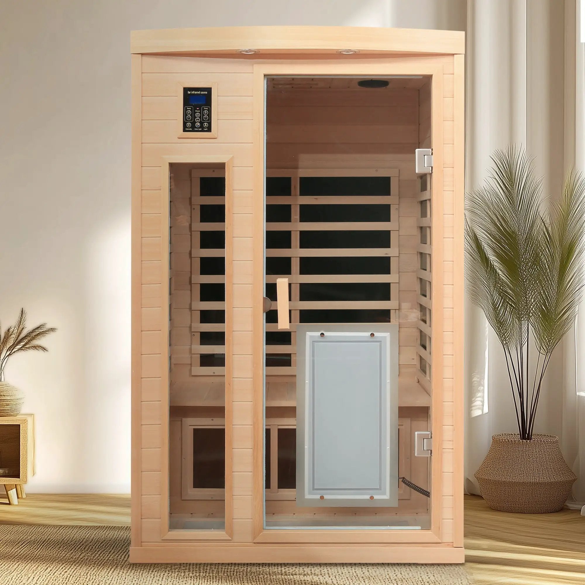 Low EMF Hemlock Wood Far-Infrared Indoor Two-Person Sauna Room by HouseOfZazla