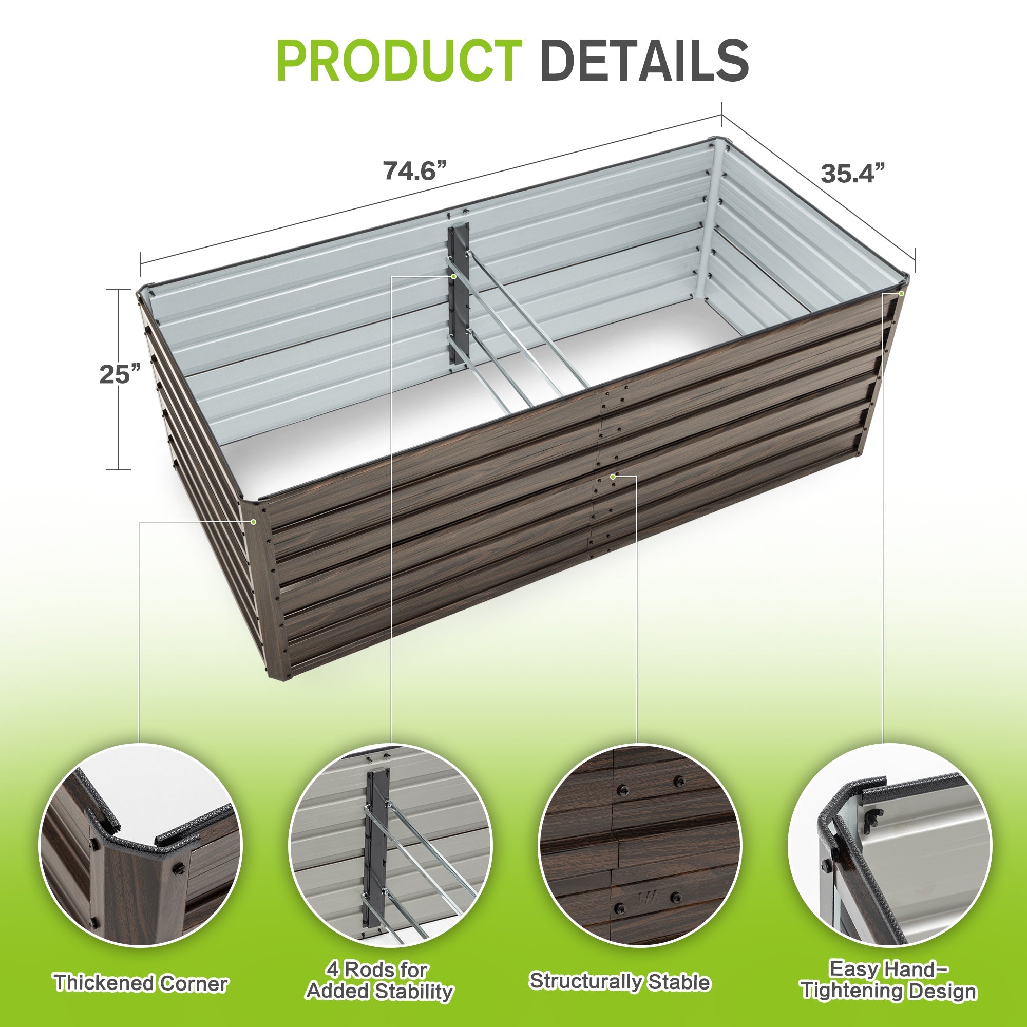 2-Pack 74.6"x35.4"x25" Raised Garden Bed Kit, Metal Elevated Planter Box by HouseOfZazla