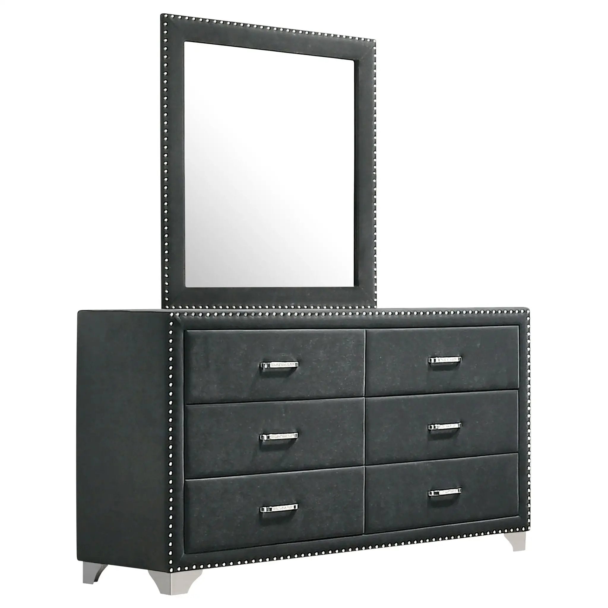 Melody 6-drawer Upholstered Dresser with Mirror Grey by Unique Piece Furniture